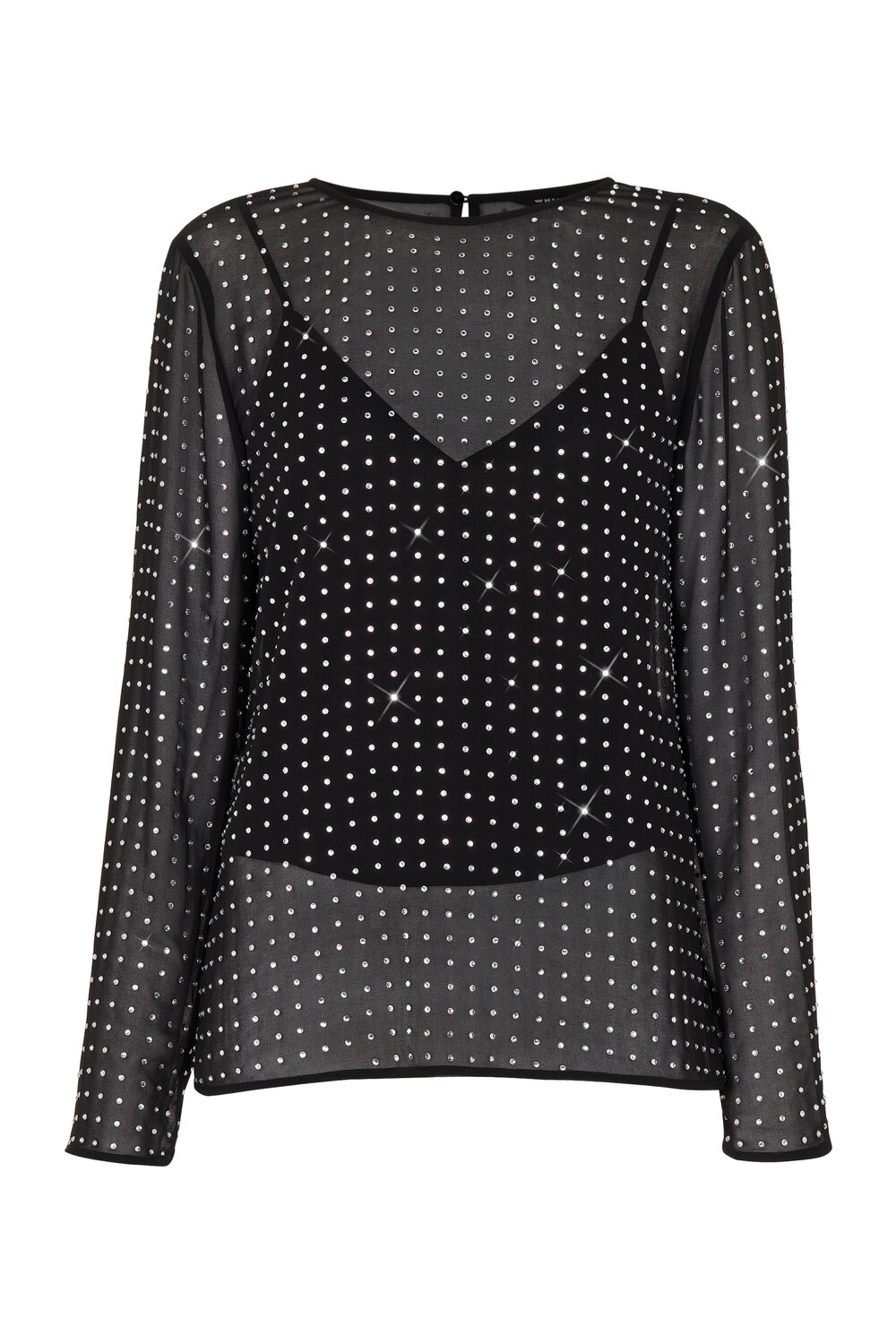 Hot Fix Sheer Sleeve Blouse