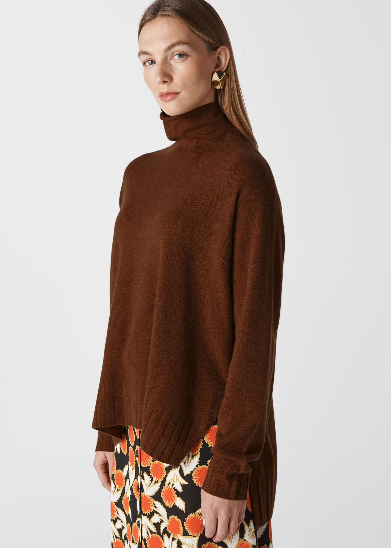 Cashmere Funnel Neck Sweater Camel