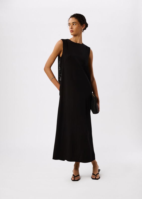 Black Fringe Back Midi Dress