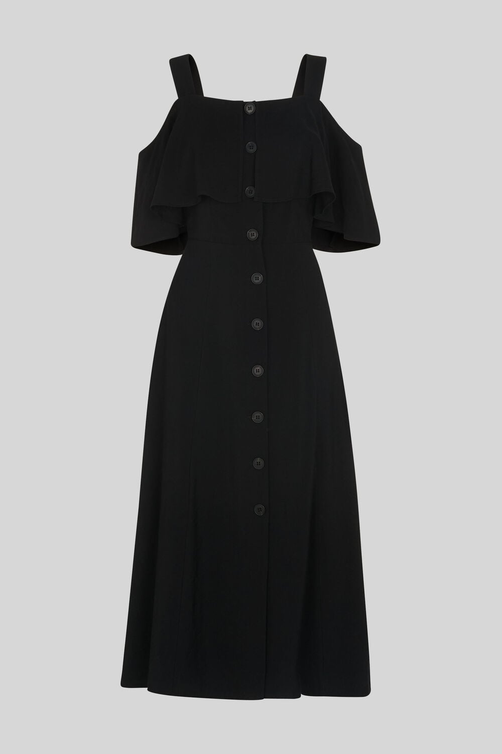 Frill Button Midi Dress Black