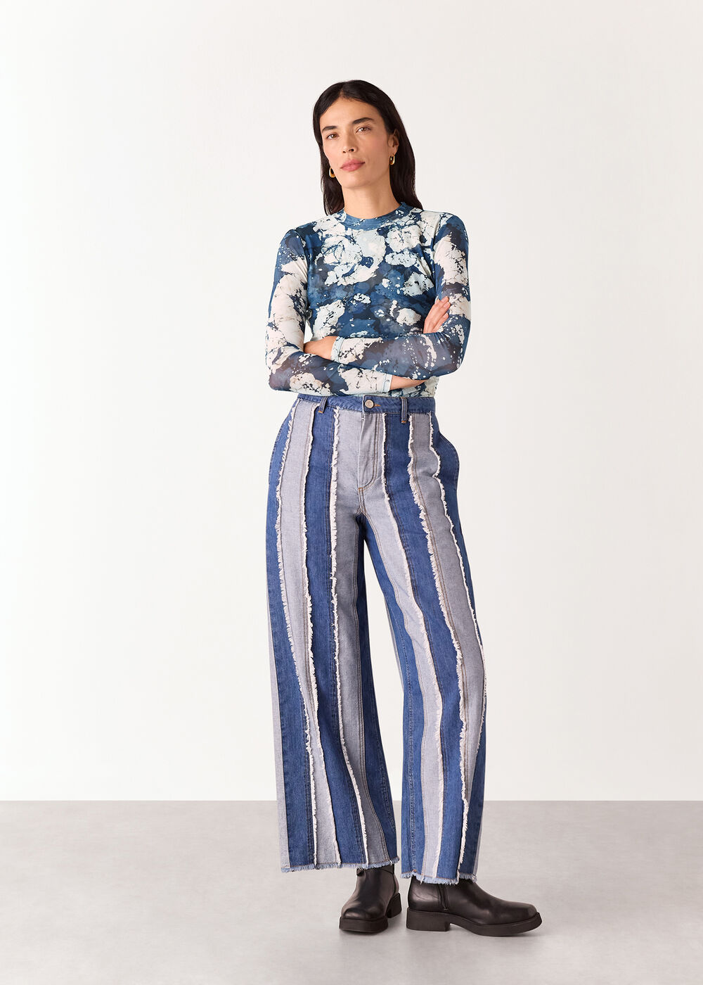Batik Marble Gathered Mesh Top
