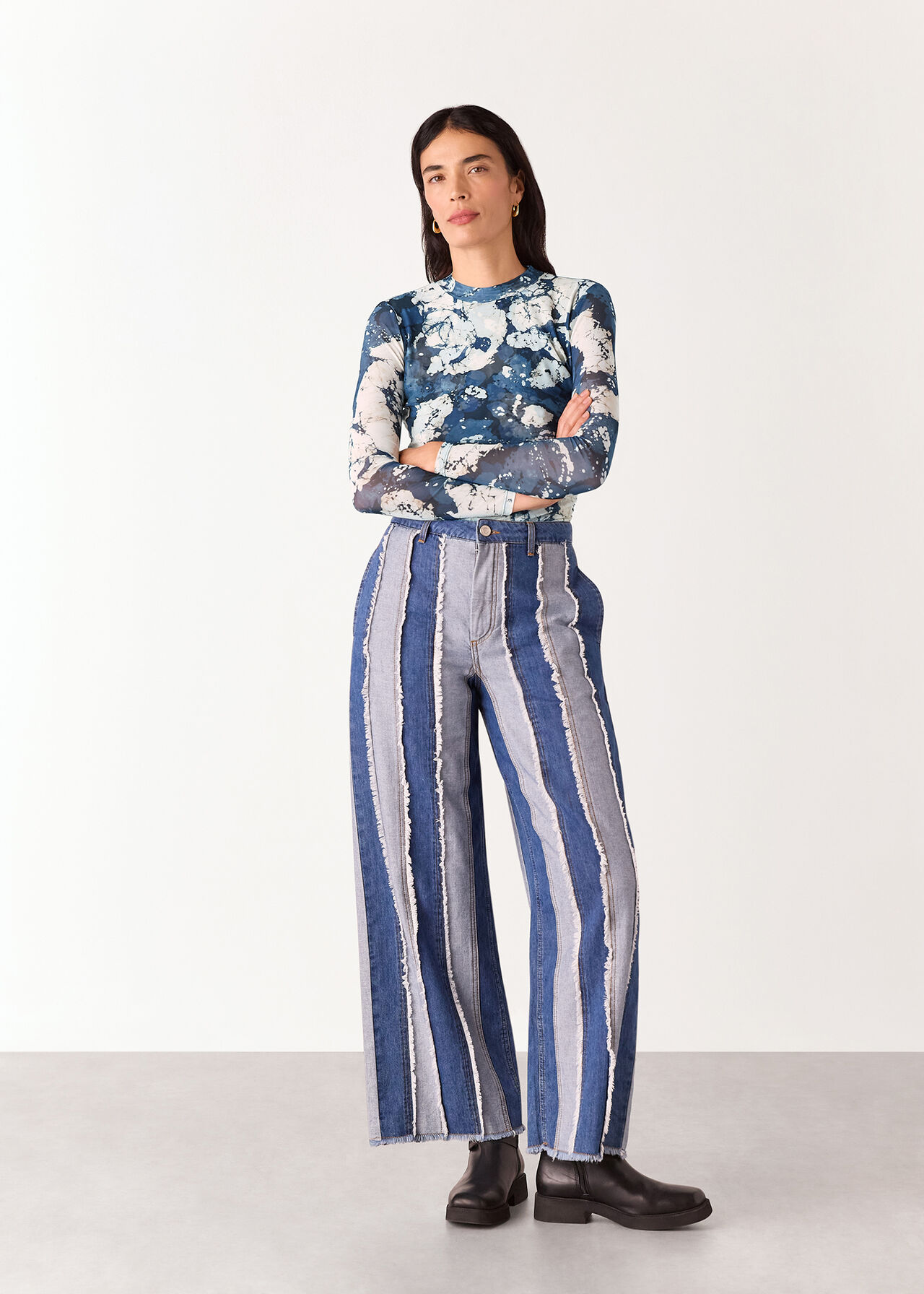 Batik Marble Gathered Mesh Top