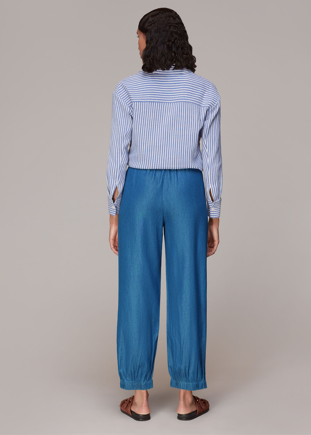 Blue Lucy Chambray Barrel Trouser | WHISTLES | Whistles US