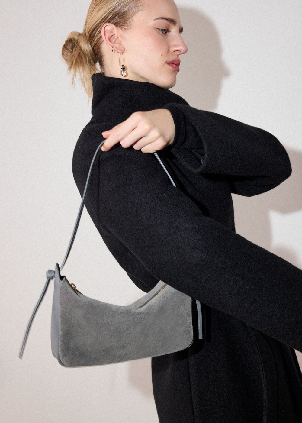 Grey Small Suede Knot Shoulder Bag