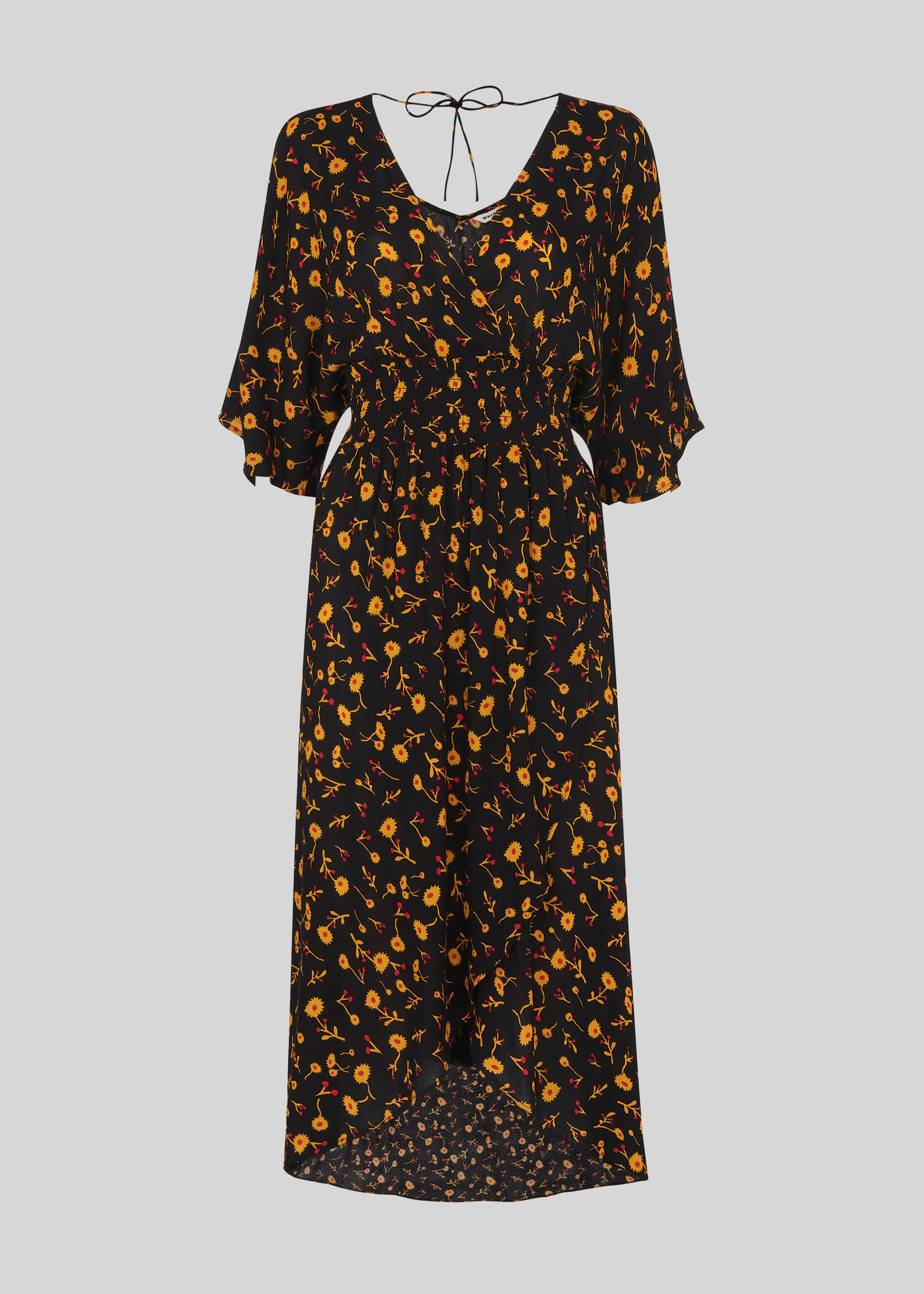Black Aster Floral Wrap Dress
