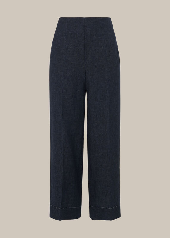 Indigo Linen Cropped Trouser