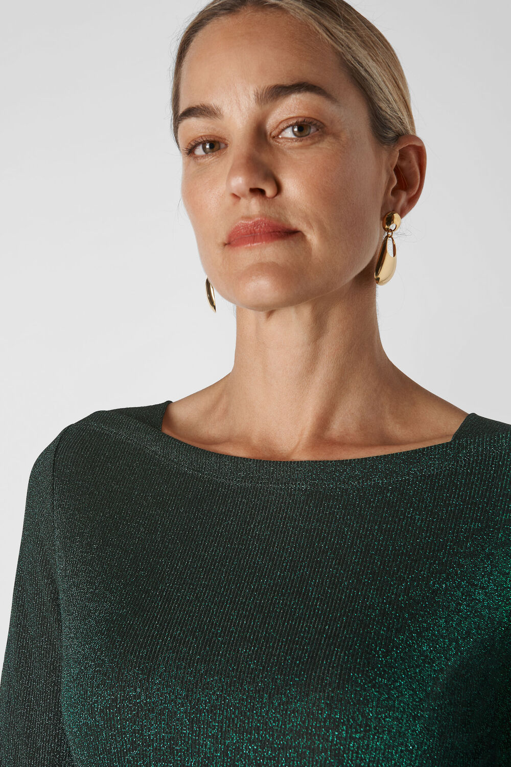 Straight Neck Sparkle Top Dark Green