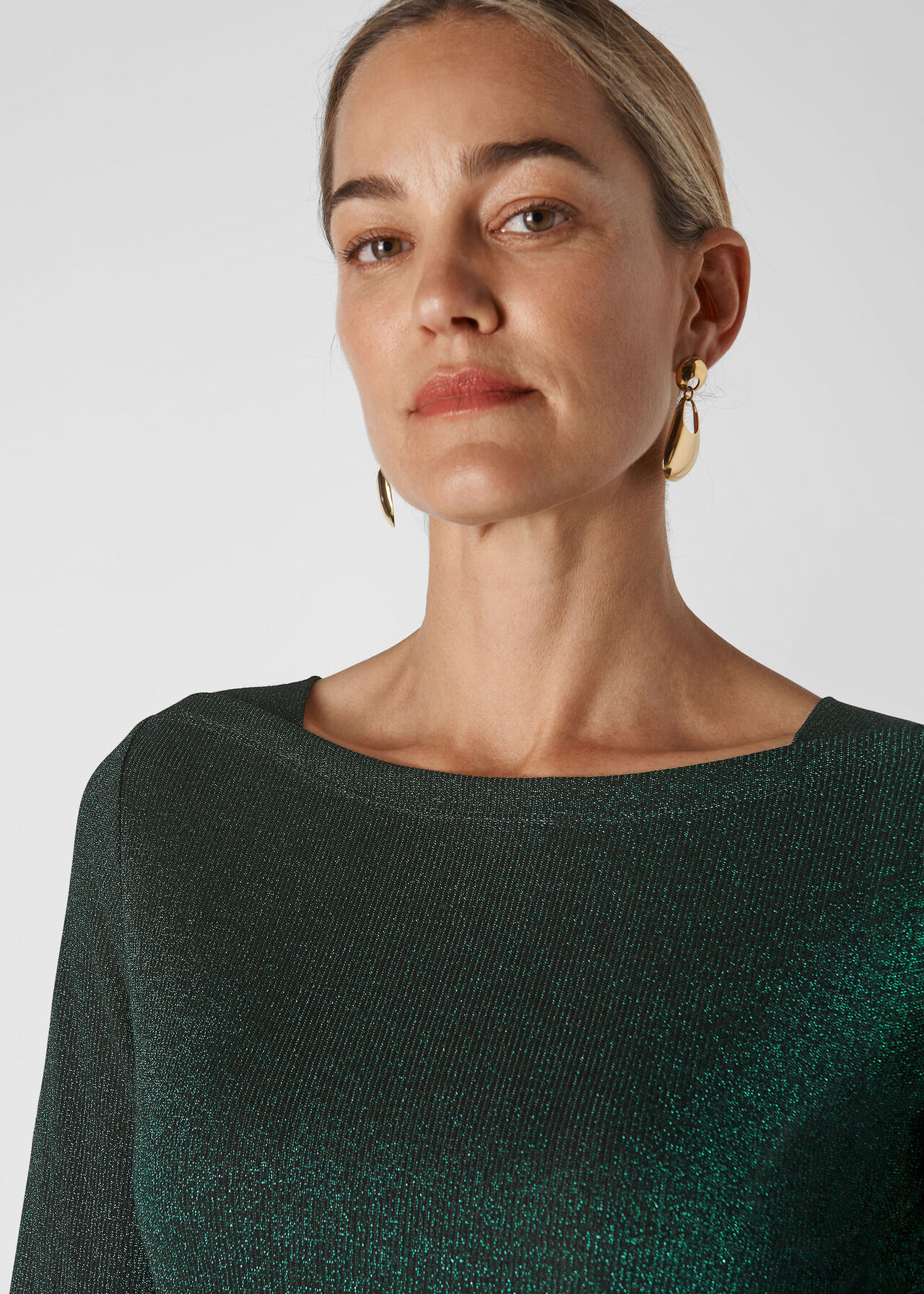 Straight Neck Sparkle Top Dark Green