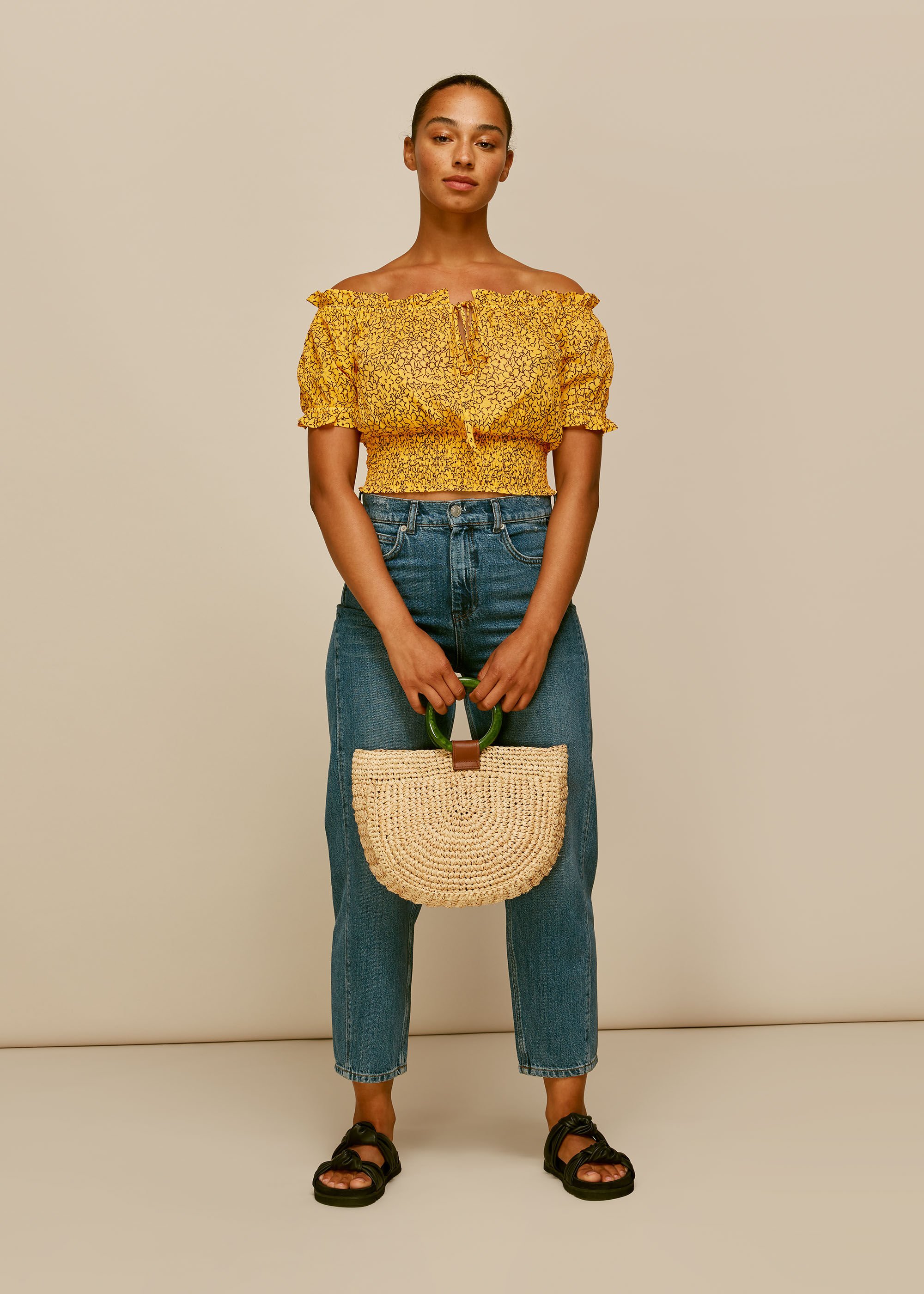 Yellow Floral Line Beach Crop Top