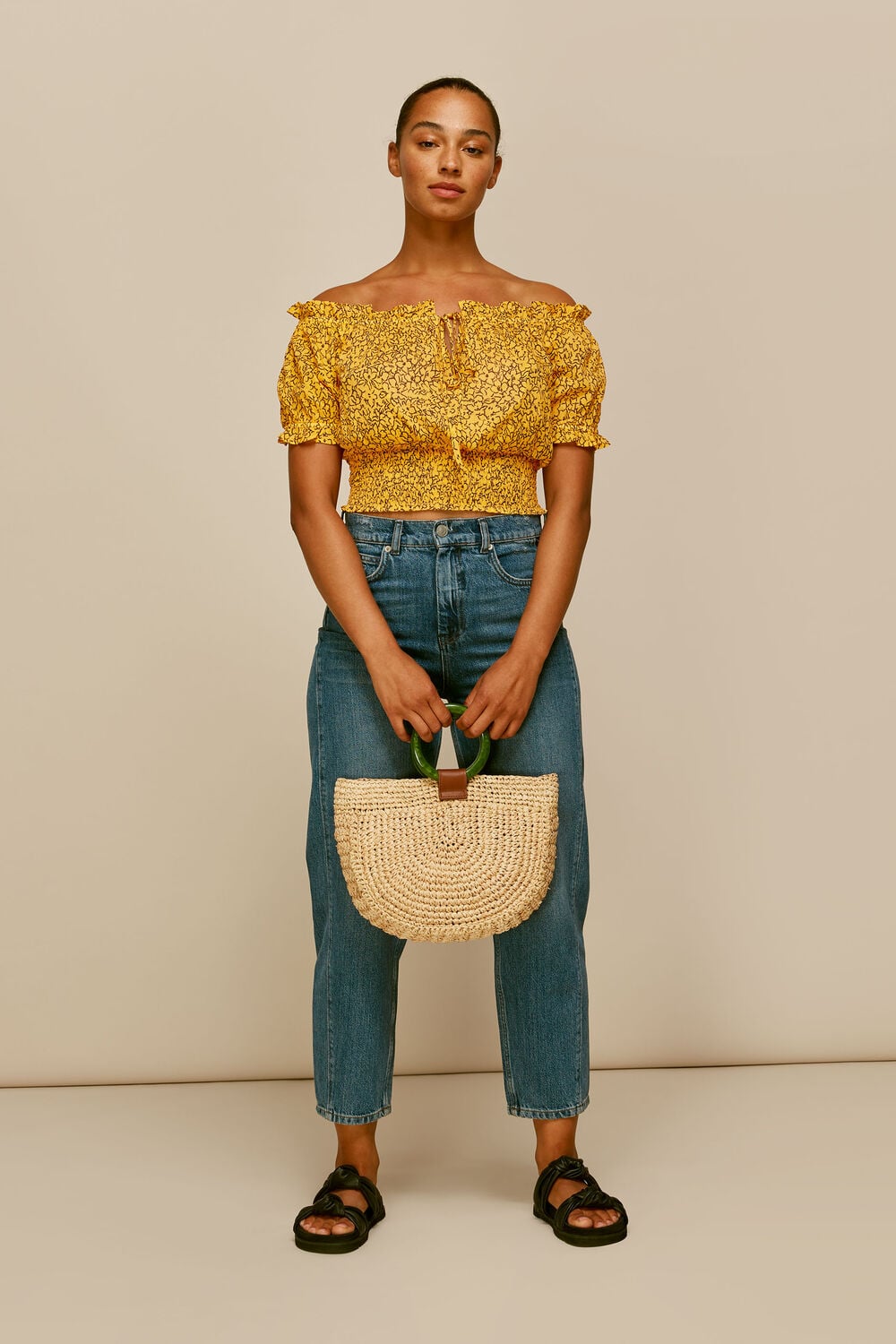 Floral Line Beach Crop Top Yellow/Multi