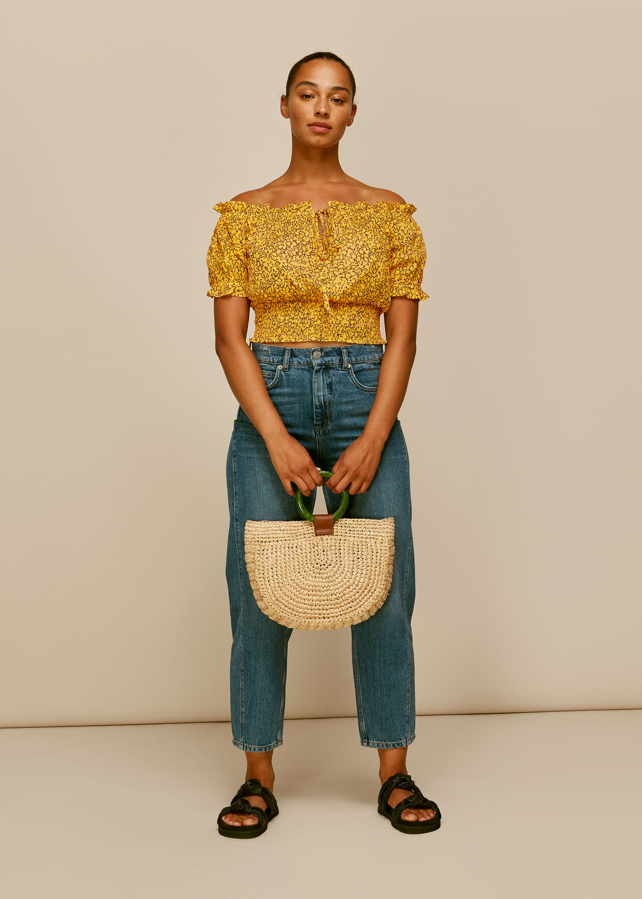 Yellow/Multi Floral Line Beach Crop Top | WHISTLES | Whistles UK