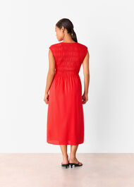 Petite Shirred Bodice V Neck Dress