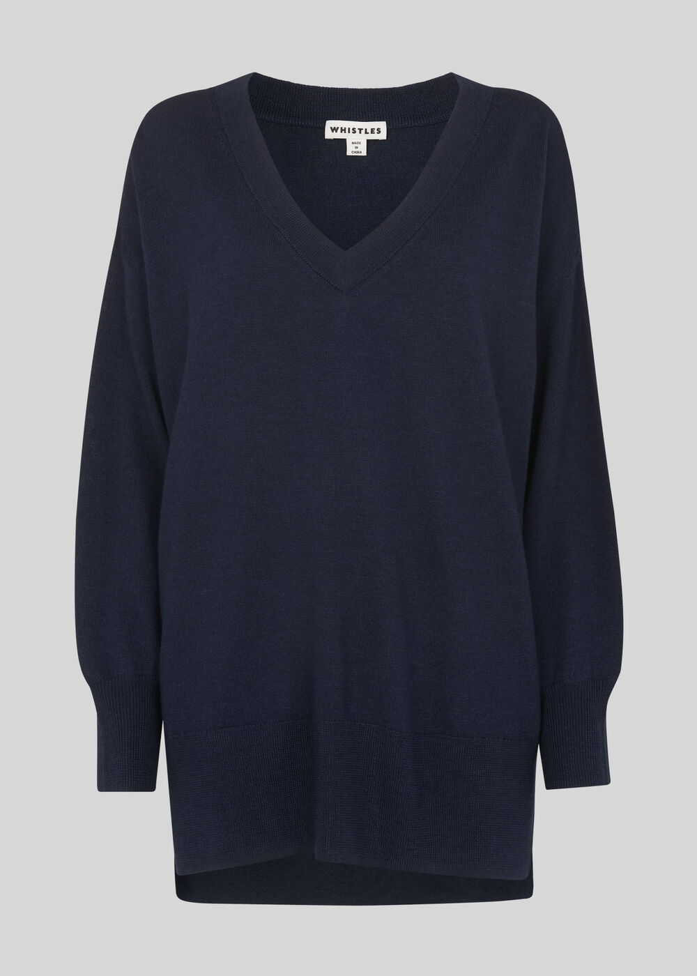 Relaxed Merino V Neck Knit Navy