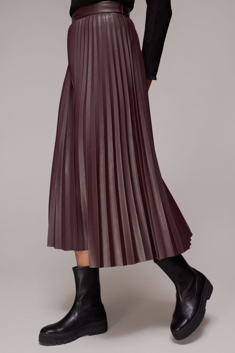 Pleat PU Leather Skirt