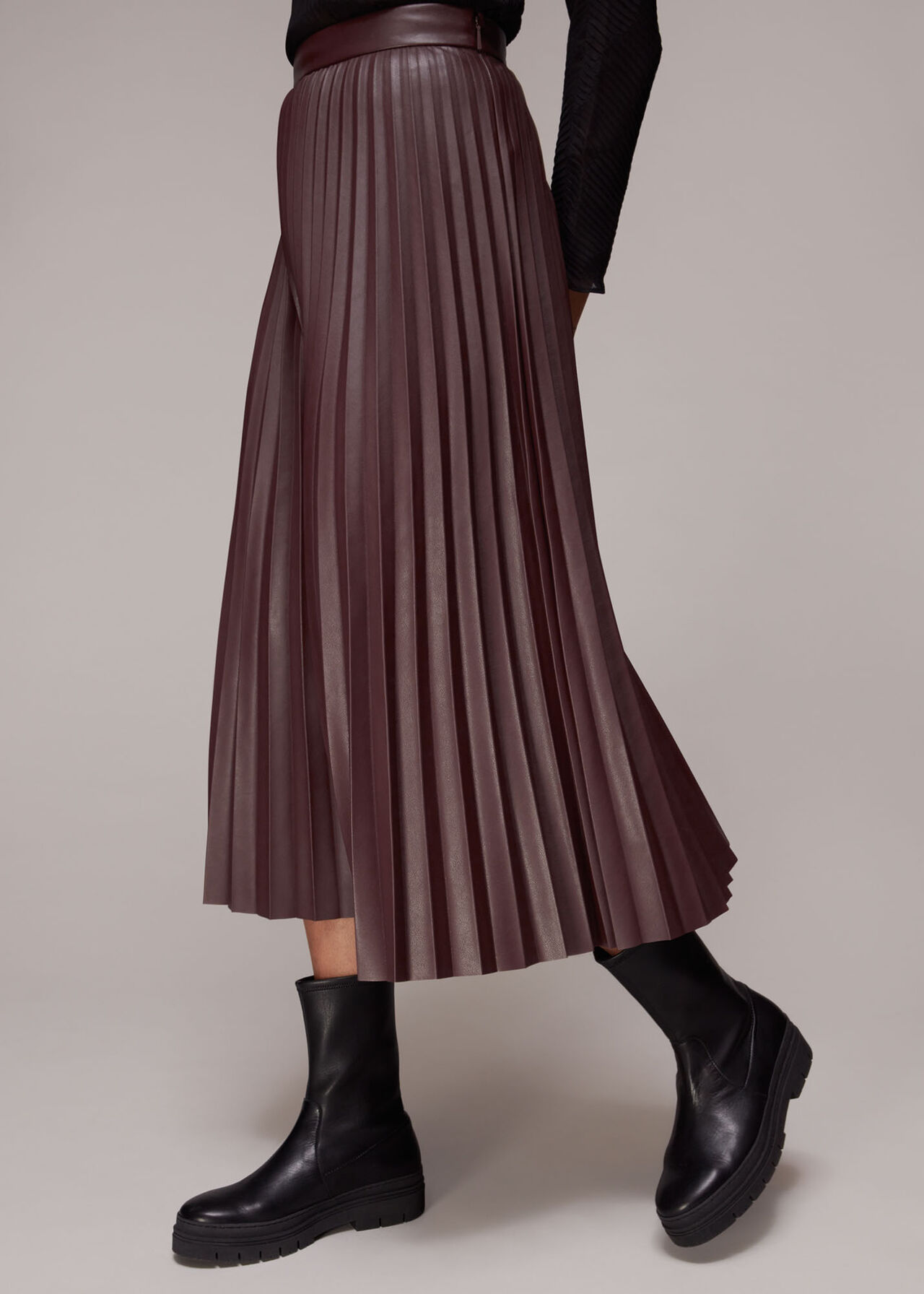 Pleat PU Leather Skirt