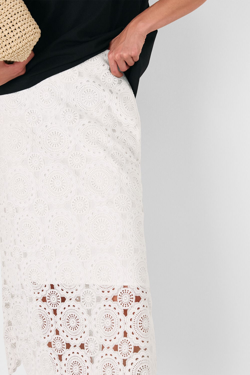 White Lace Column Midi Skirt