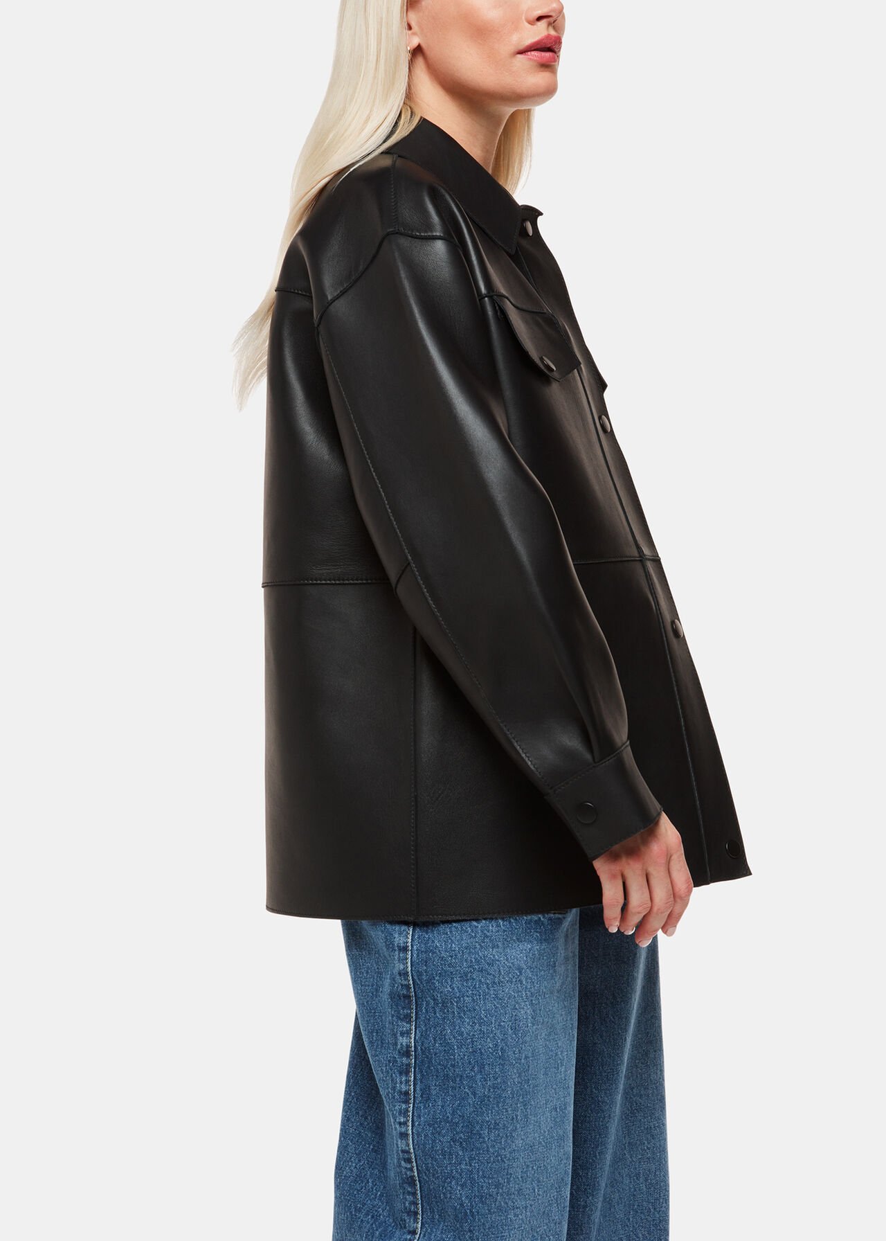 Black Clean Bonded Leather Jacket | WHISTLES | Whistles US
