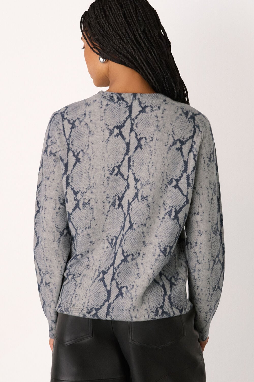 Snake Print Wool Crew Neck Knit