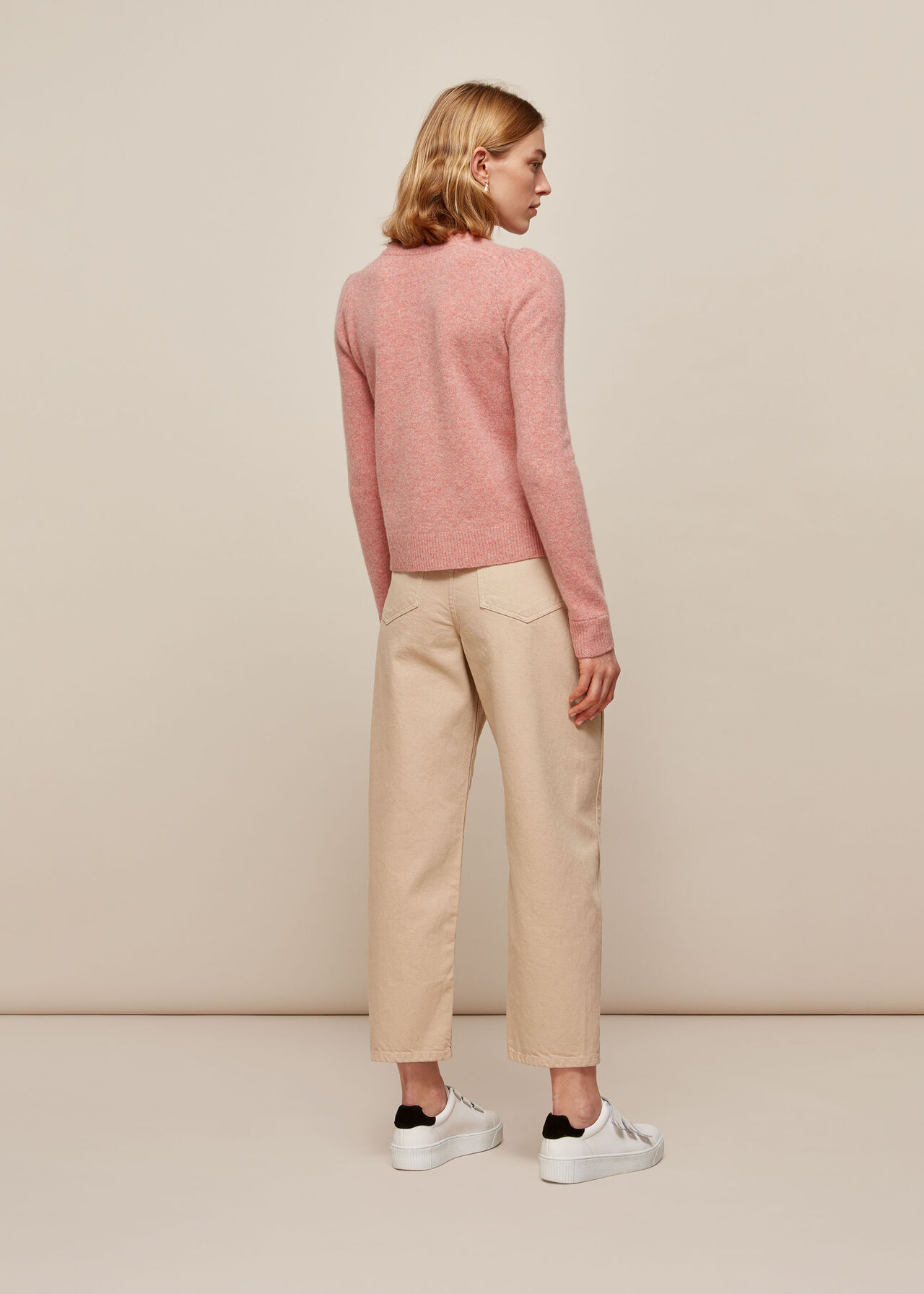 Puff Sleeve Merino Wool Knit Pale Pink