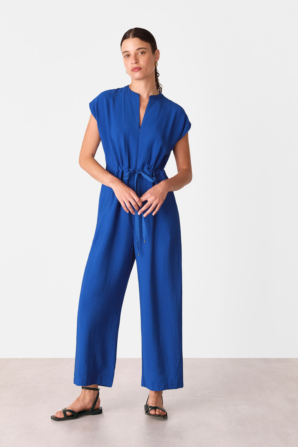 Cobalt Blue Sleeveless Tie Waist Jumpsuit
