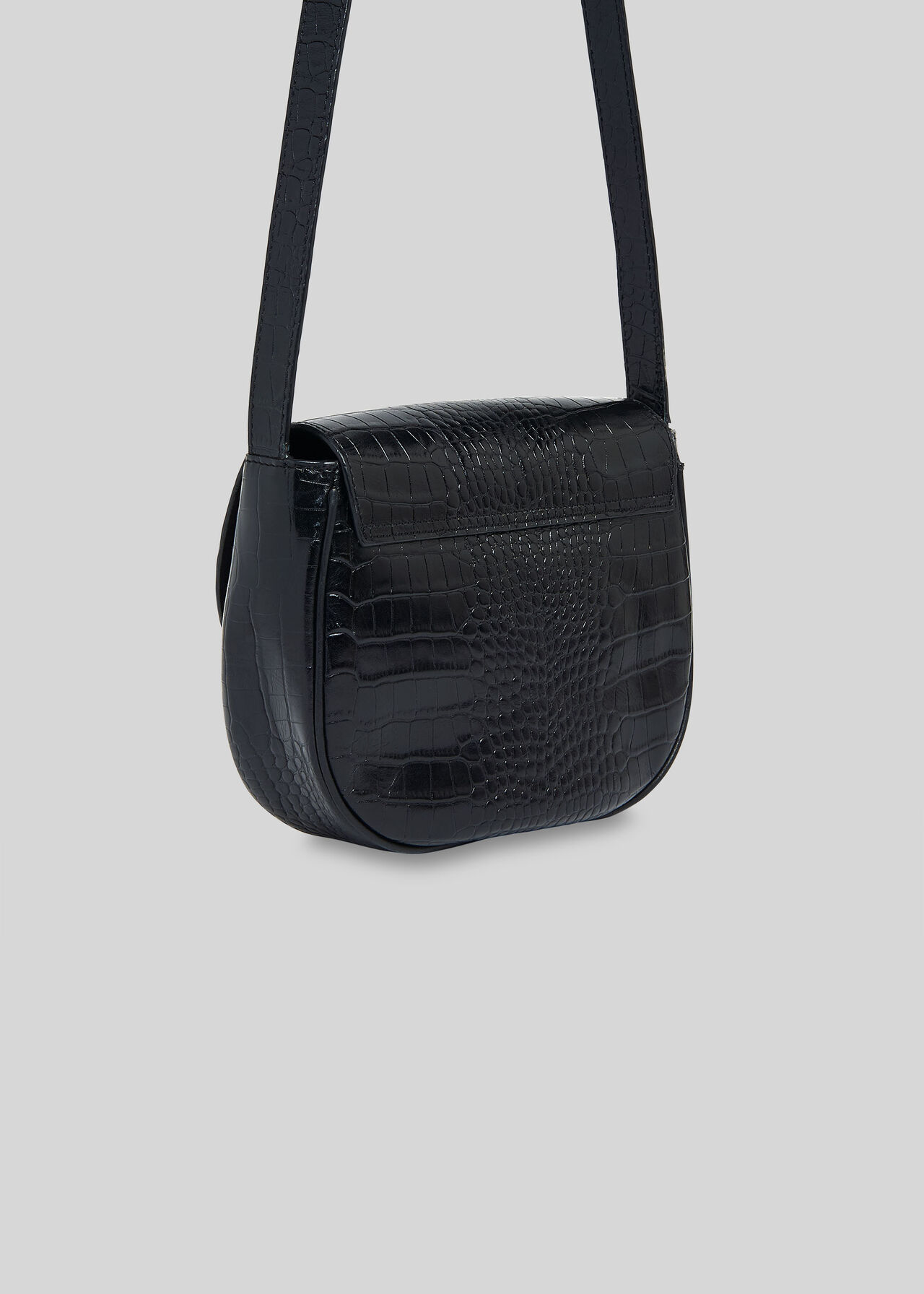 Leon Croc Saddle Bag Black