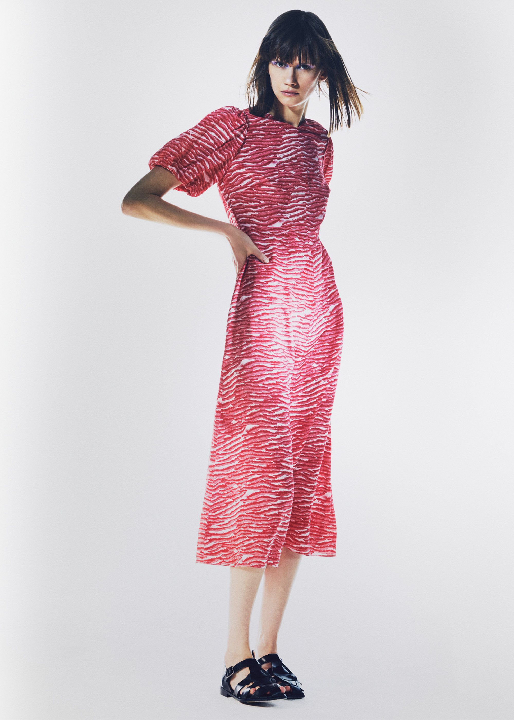 Pink Seafoam Zebra Silk Midi Dress
