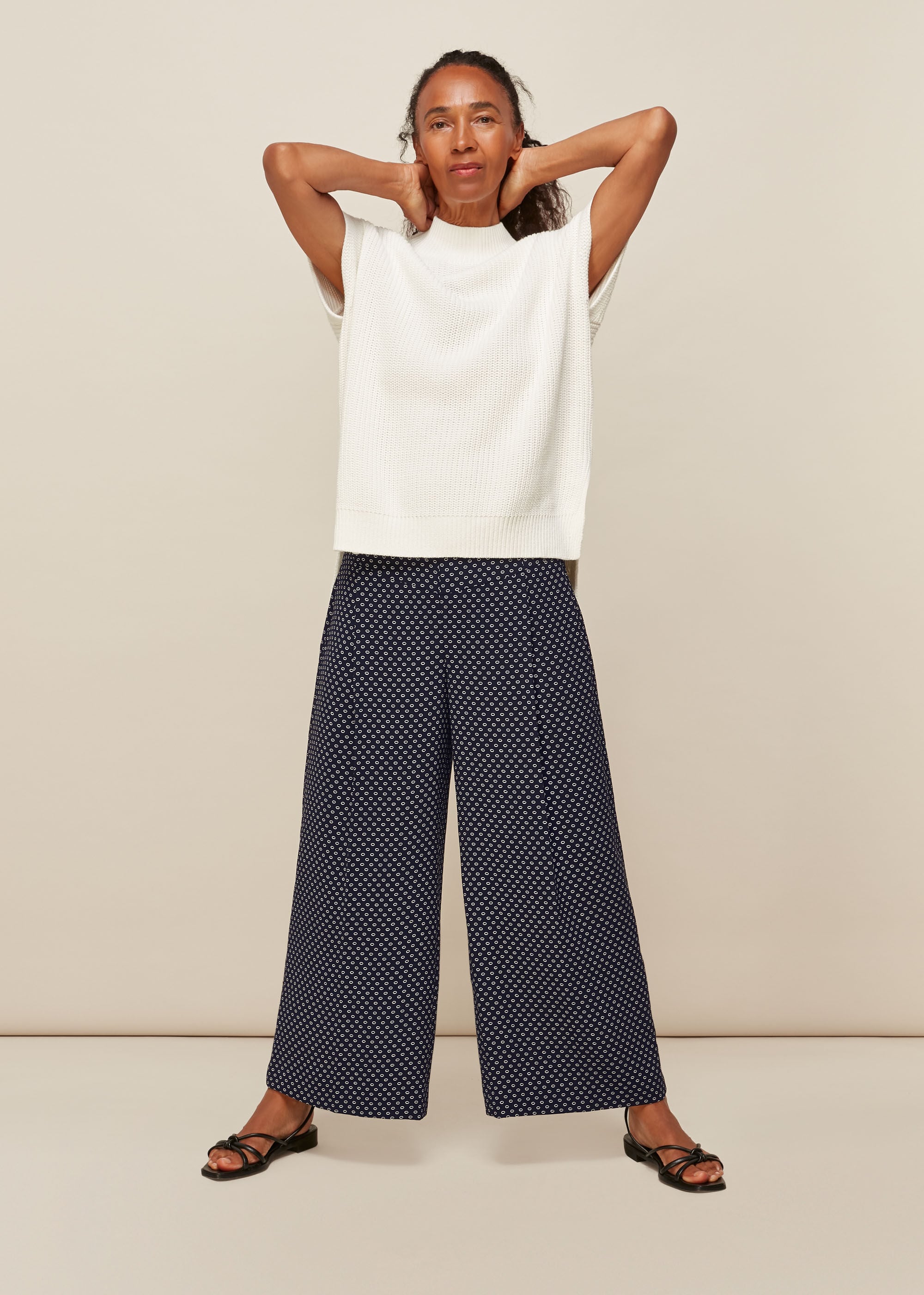 Navy/Multi Circle Spot Crepe Trouser 