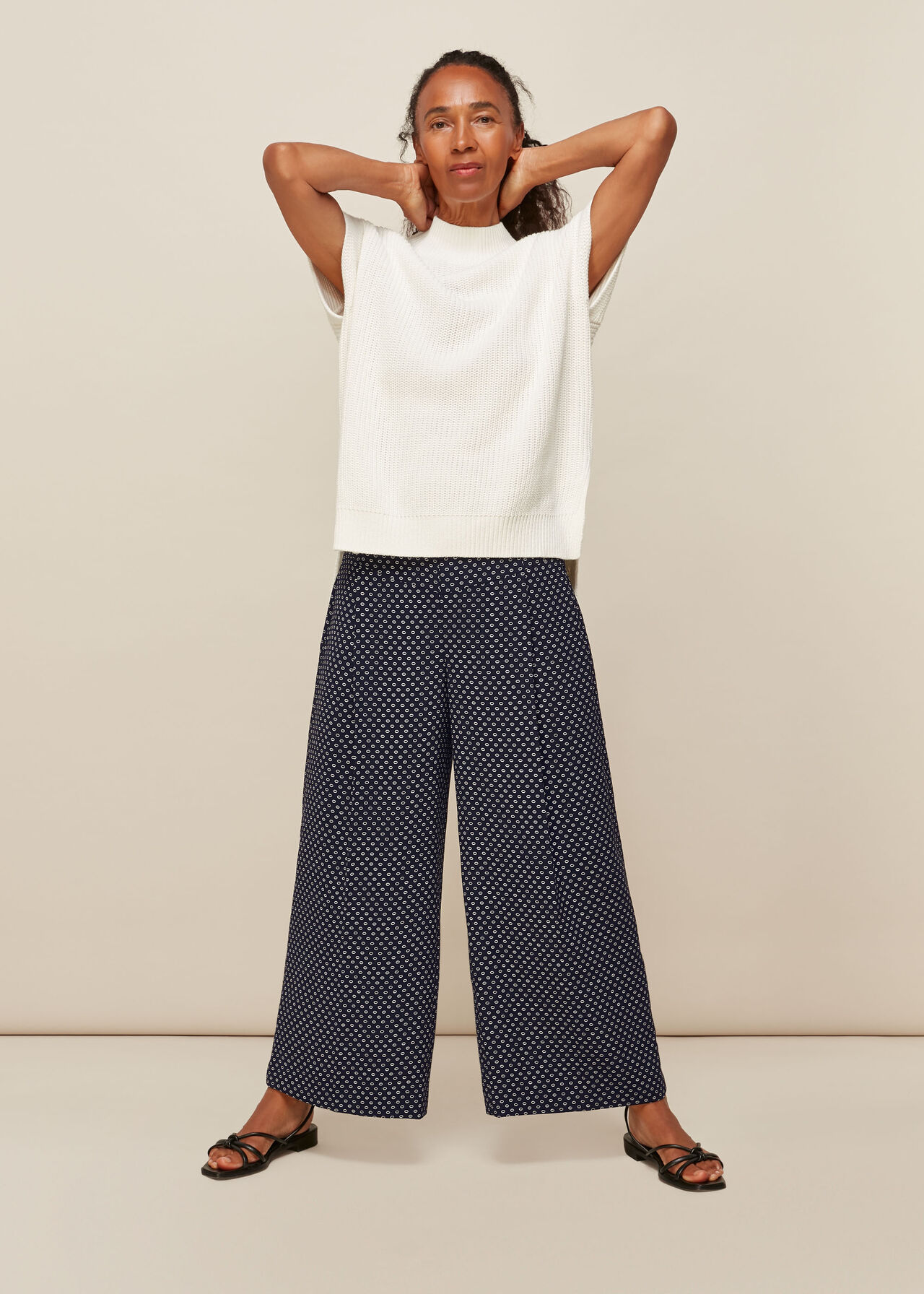 Circle Spot Crepe Trouser Navy/Multi