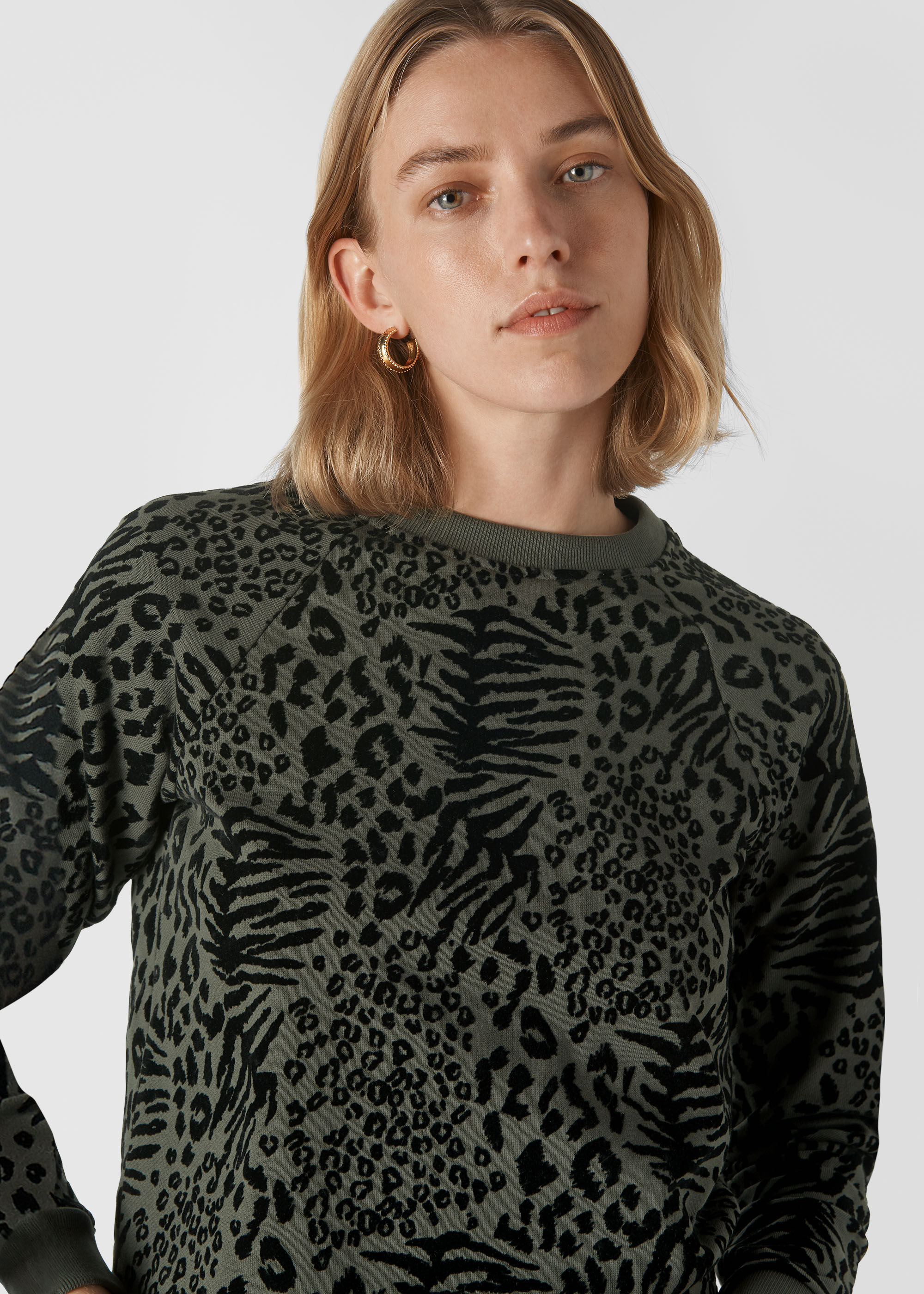 Khaki Flocked Animal Sweatshirt