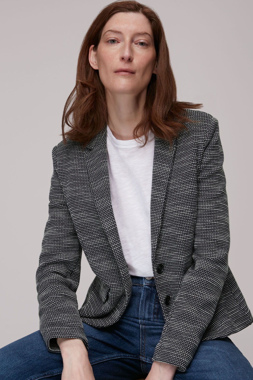 Navy Tweed Slim Jersey Jacket