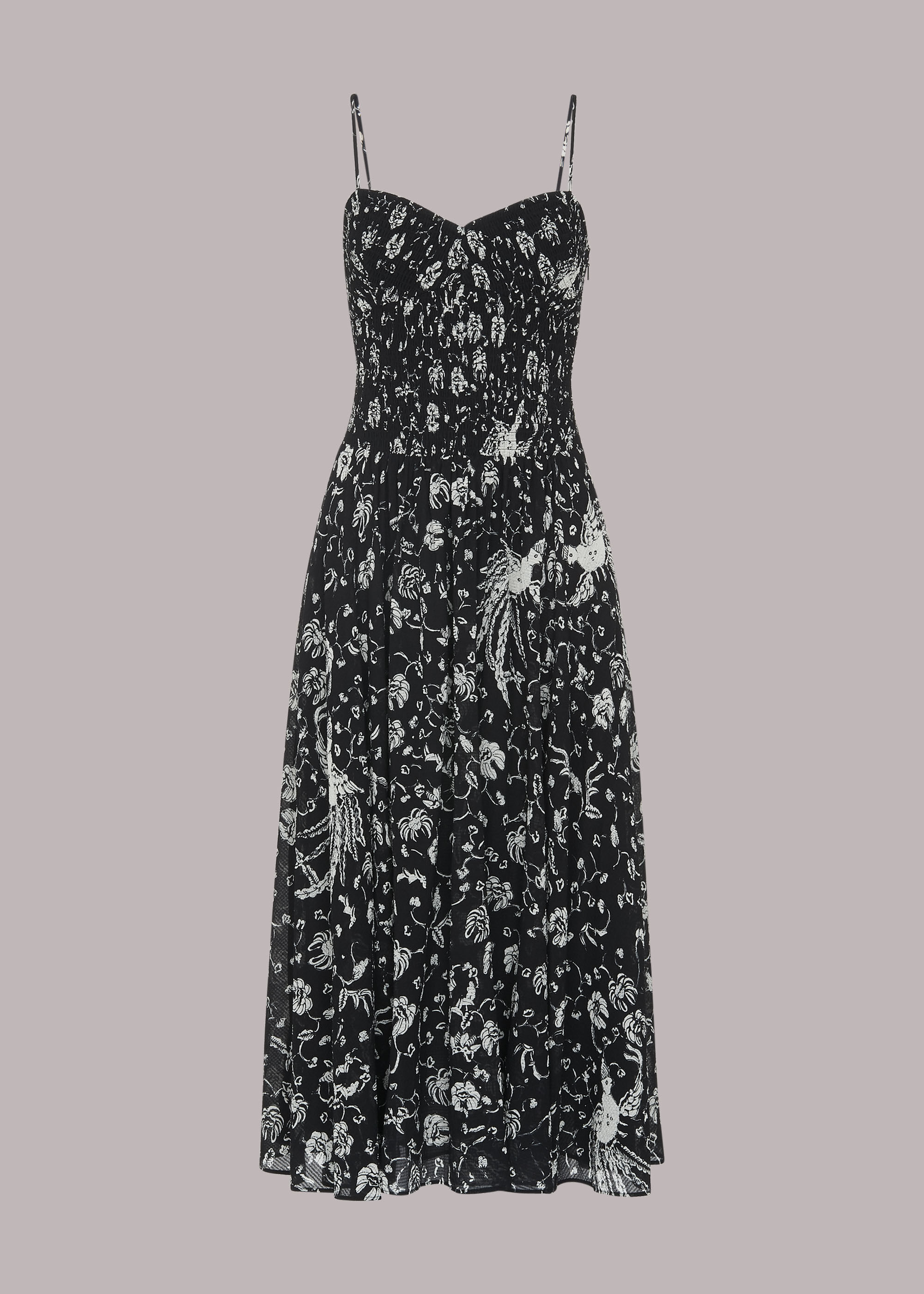 Black Amelie Bird Silk Mix Dress