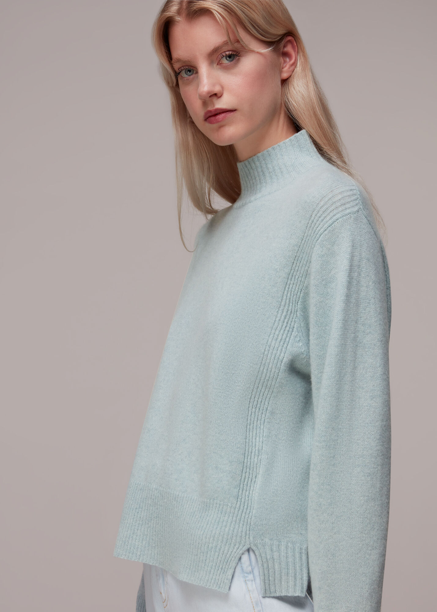 Pale Blue Ferne Wool Funnel Neck Jumper WHISTLES