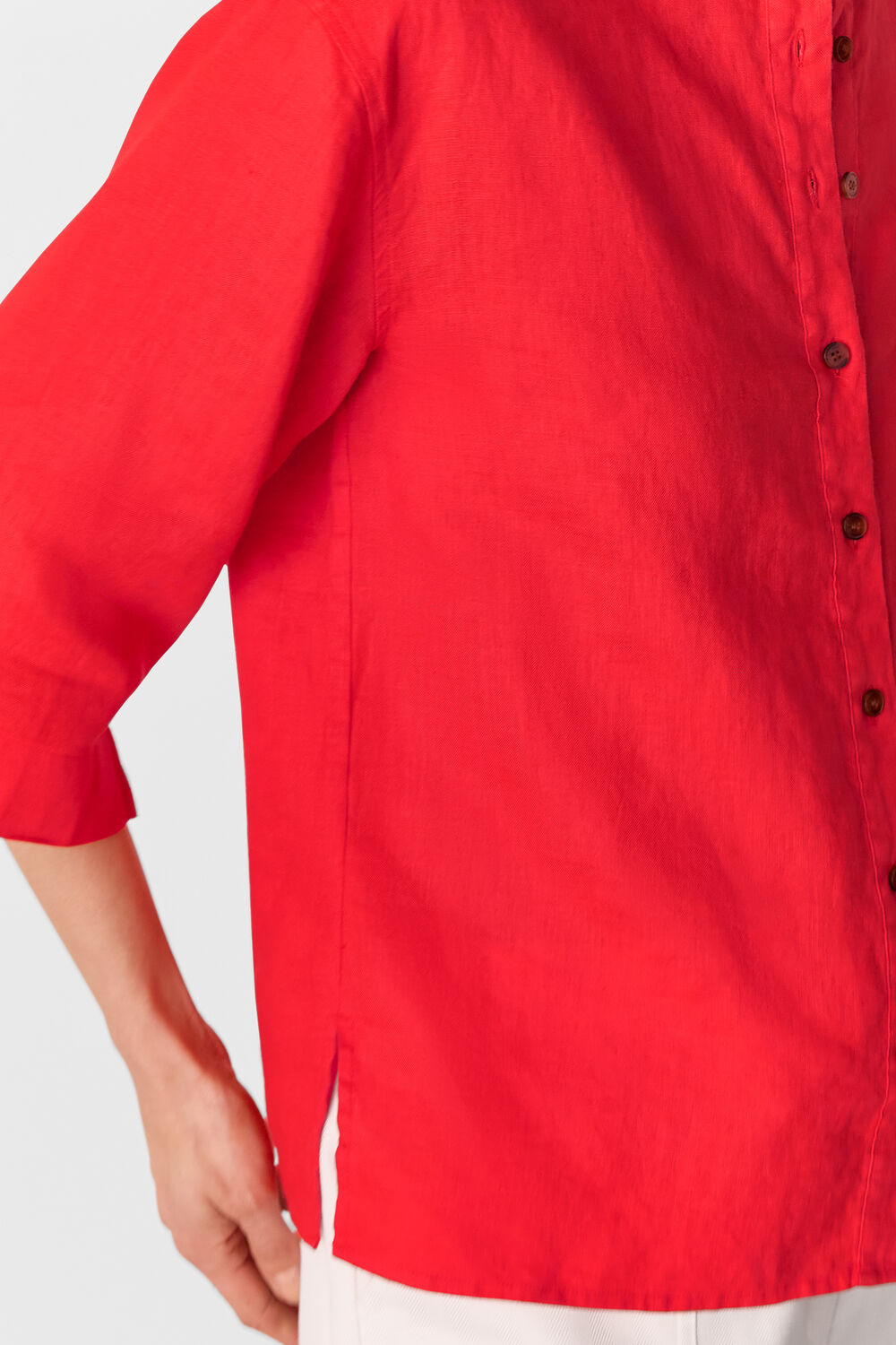 Red Linen Grandad Collar Shirt