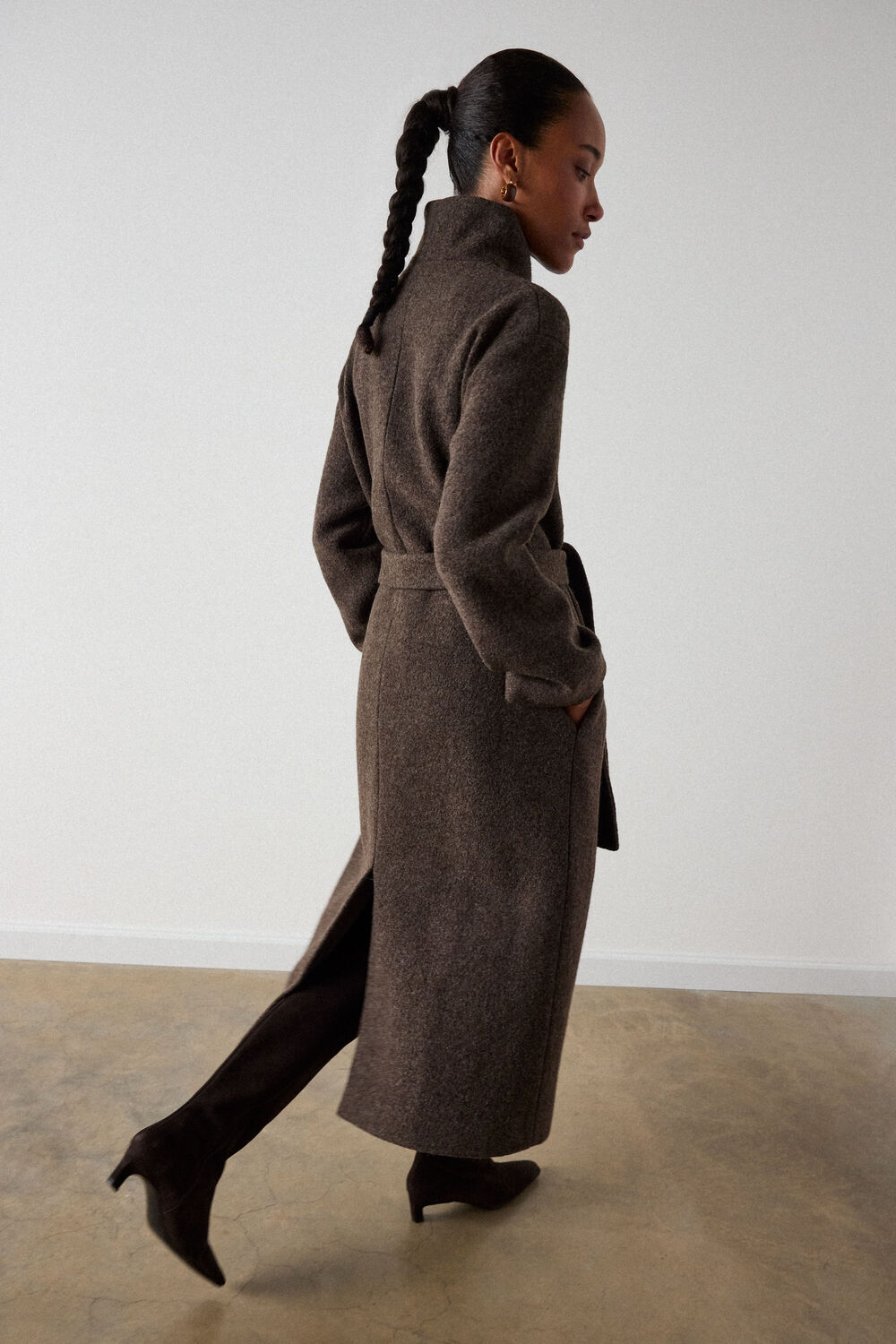 Taupe Petite Morgana Wool Funnel Neck Belted Wrap Coat