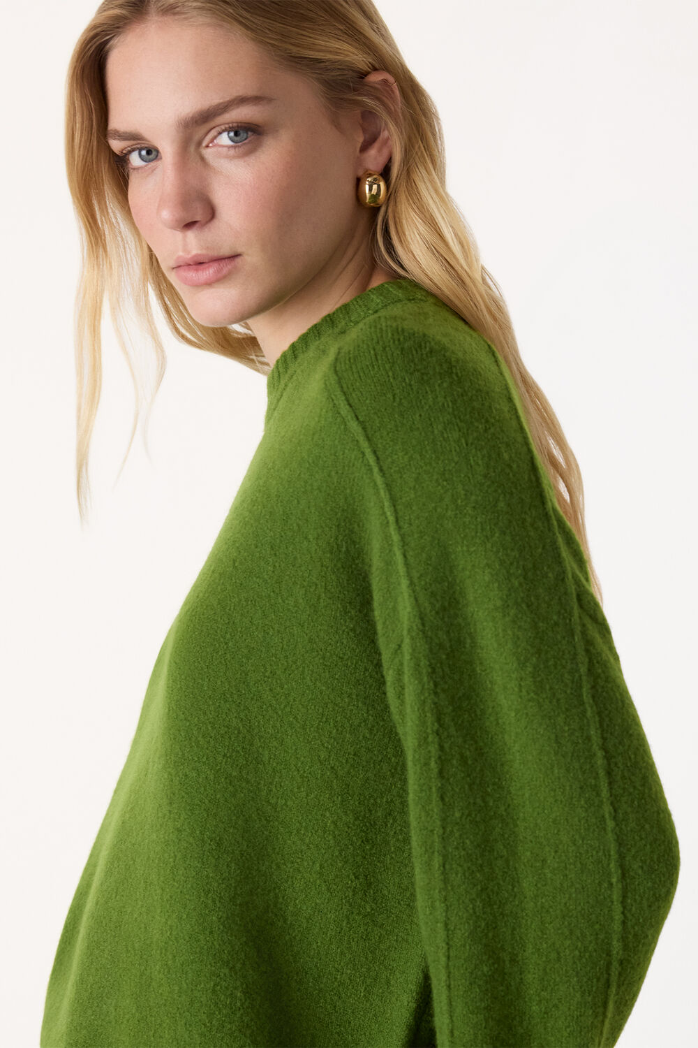 Green Wool Mix Seam Detail Knit