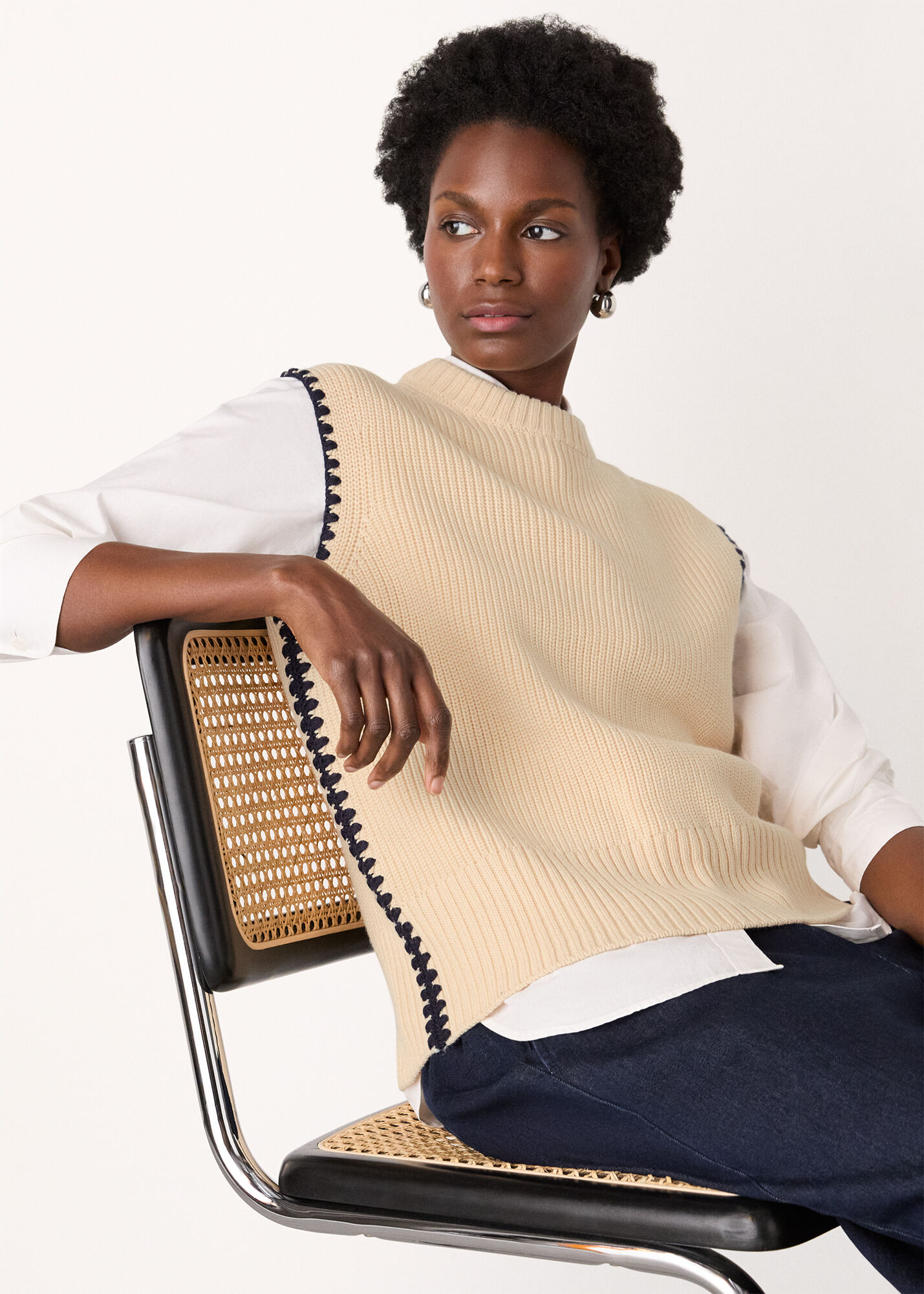 Ivory Blanket Stitch Wool Mix Tank | WHISTLES | Whistles US |