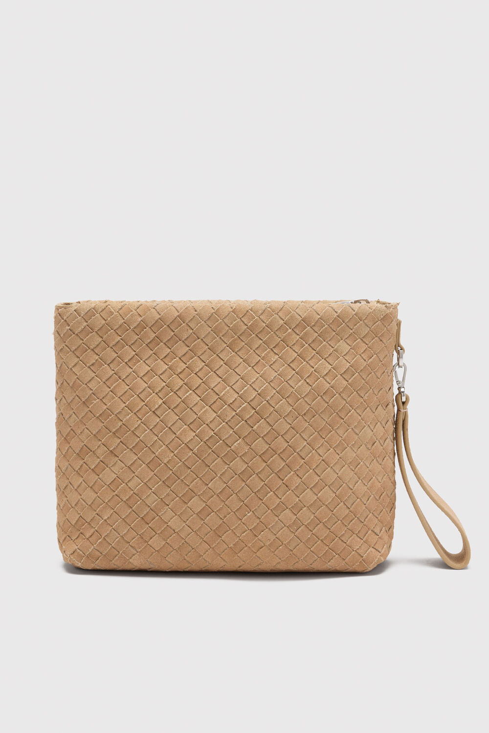 Neutral Avah Woven Suede Zip Clutch