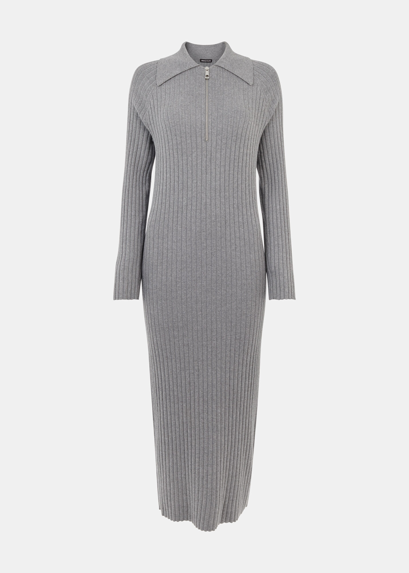 Dark Grey Bonnie Zip Ribbed Knit Dress | WHISTLES | Whistles UK |