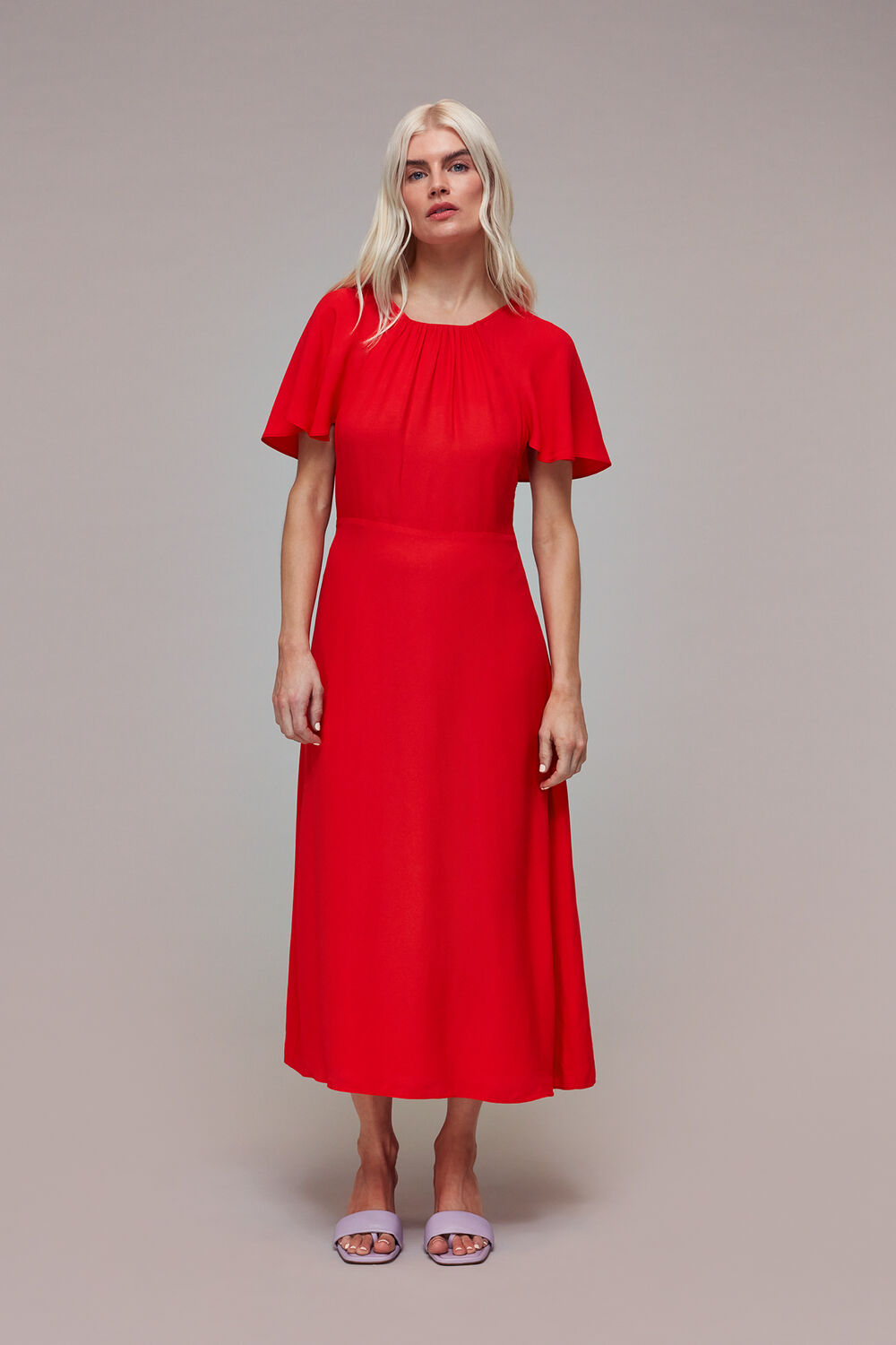 Red Petite Annabelle Cape Sleeve Dress