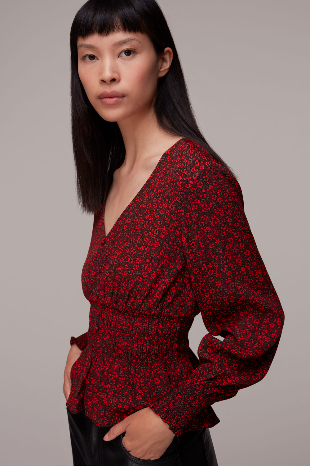 Red Pansy Dot Jenny Peplum Top