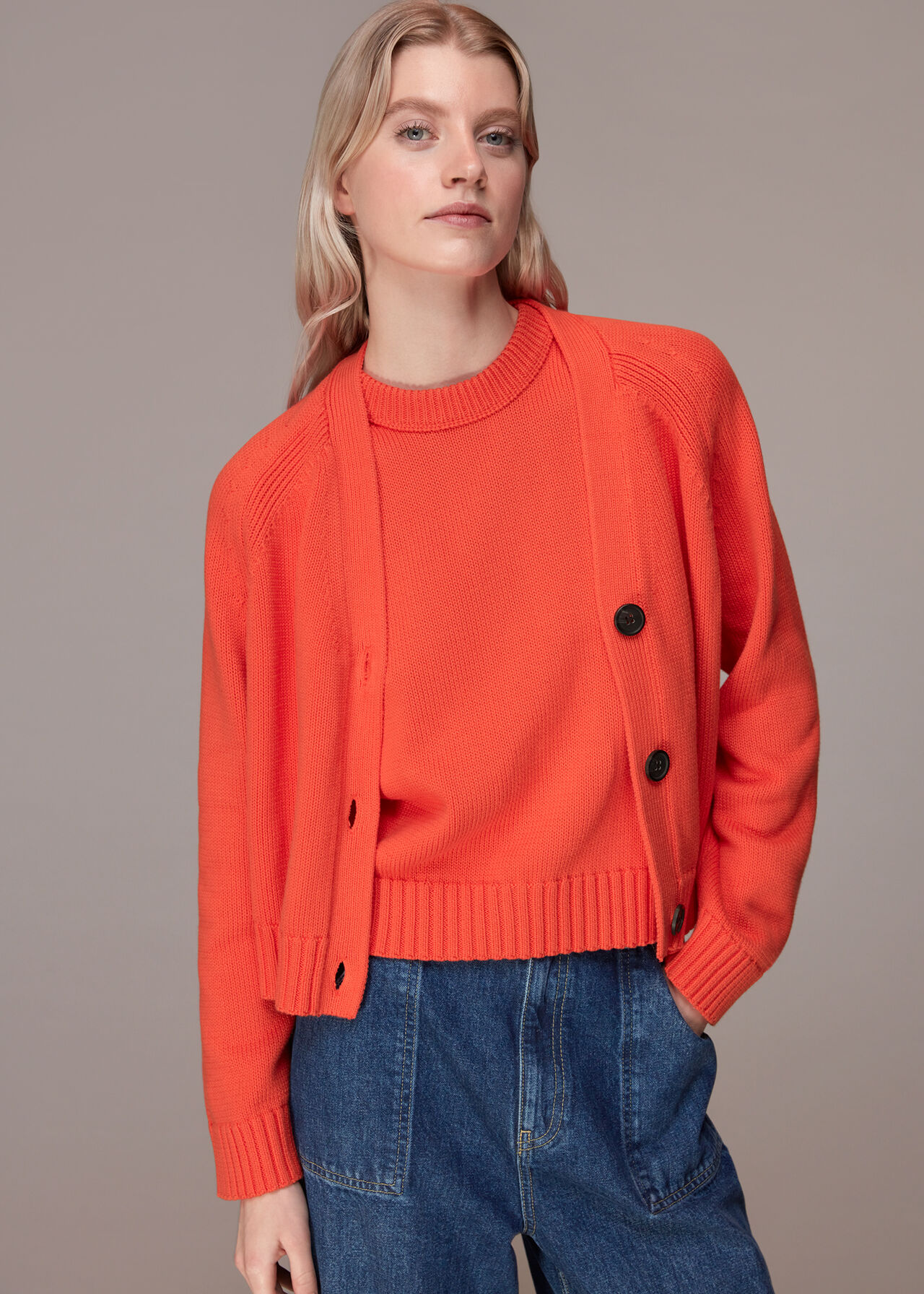 Red Karine Rib Detail Cardigan | WHISTLES | Whistles UK