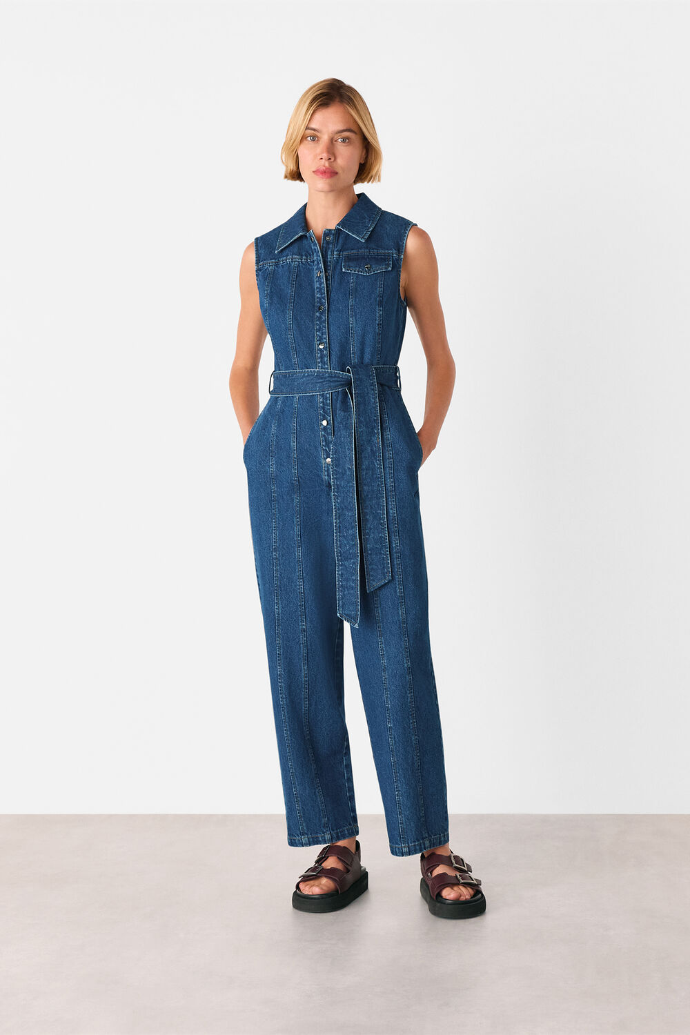 Dark Denim Barrel Leg Jumpsuit