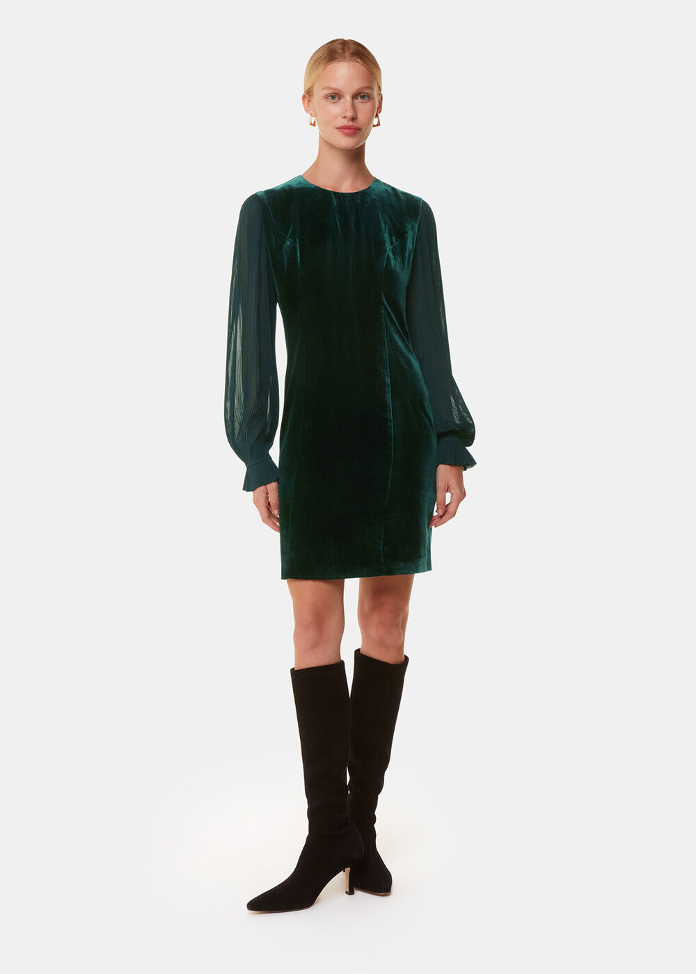 Velvet Pleated Sleeve Dress