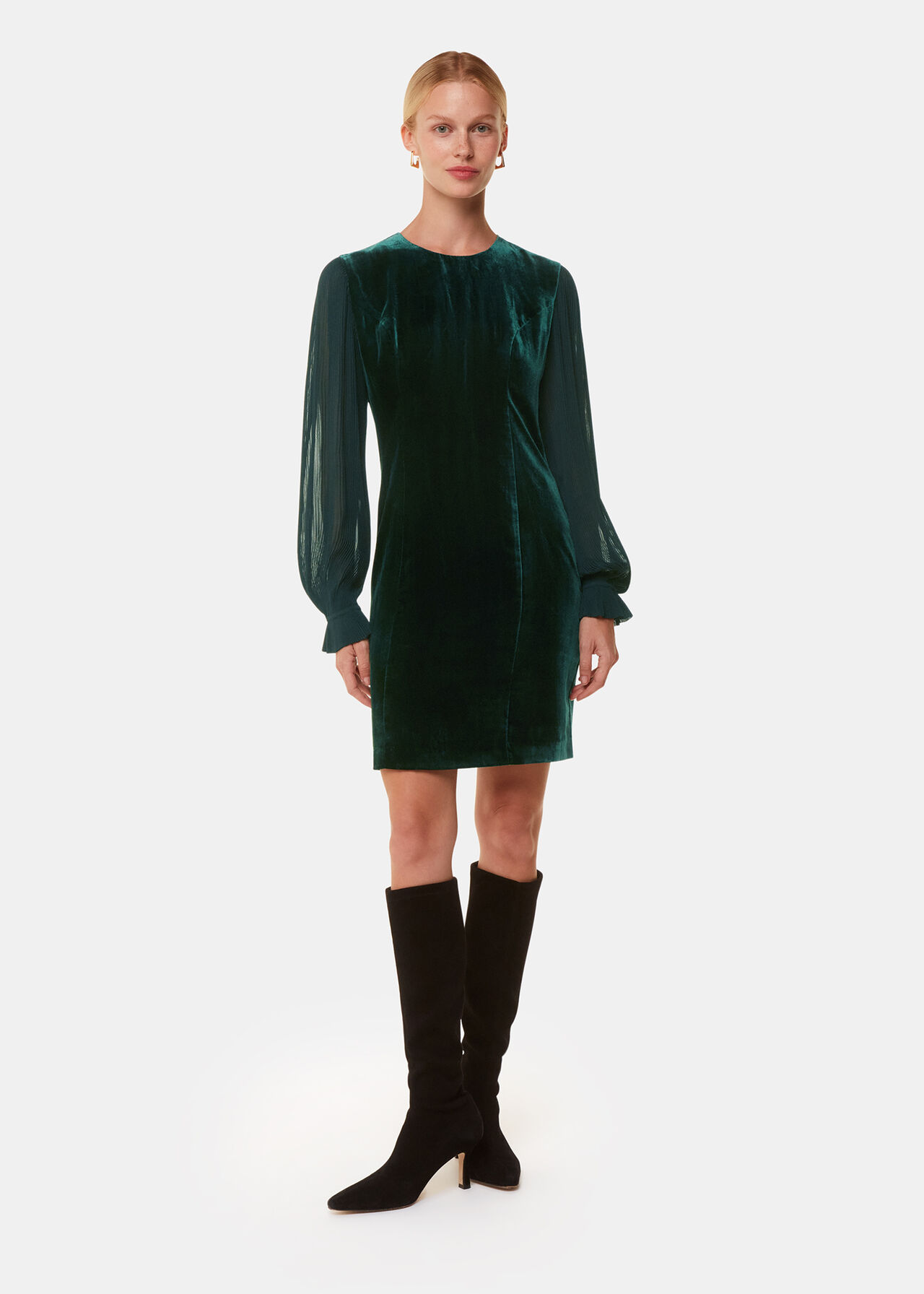 Velvet Pleated Sleeve Dress
