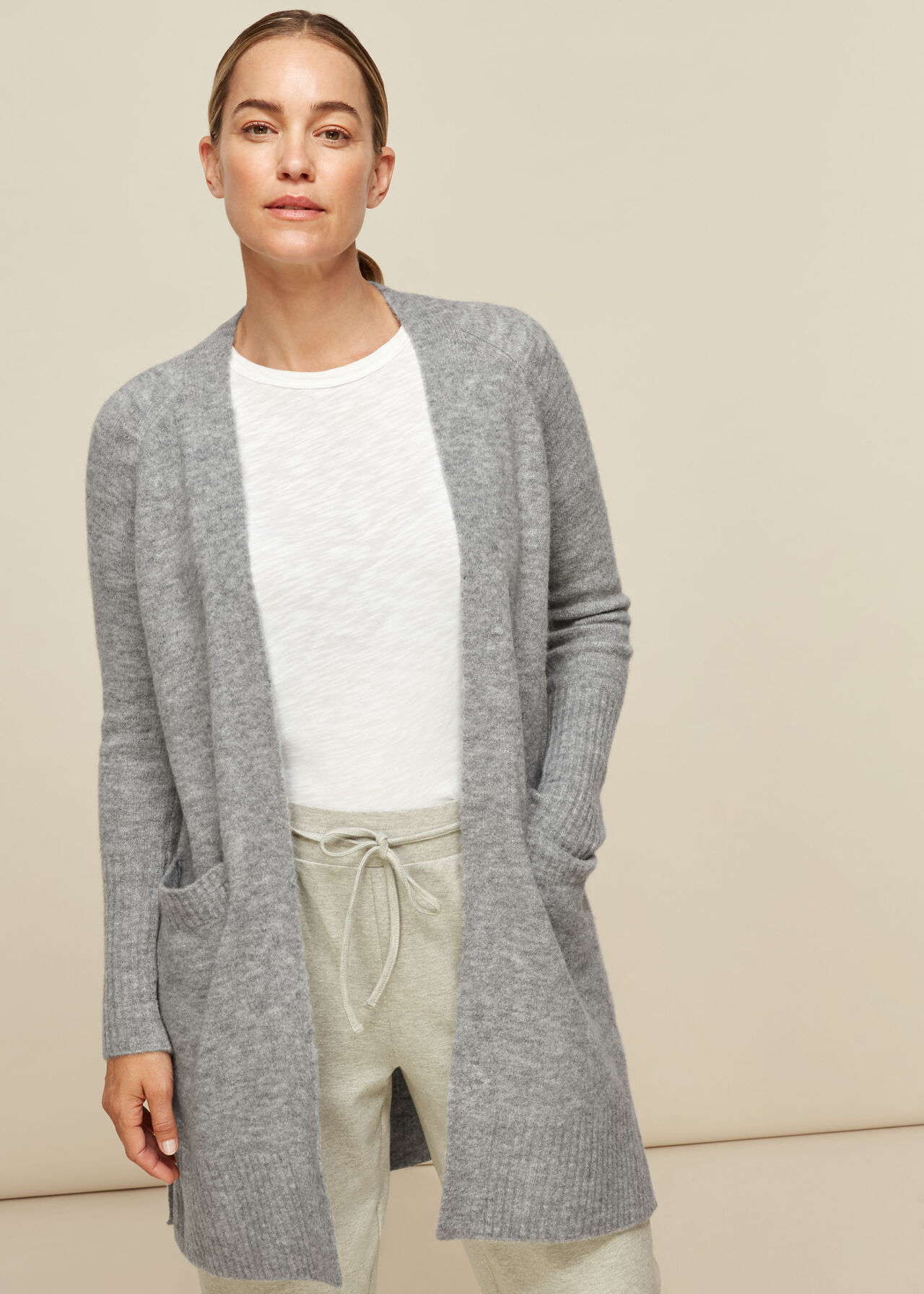 Grey Long Line Pocket Wool Cardigan, WHISTLES