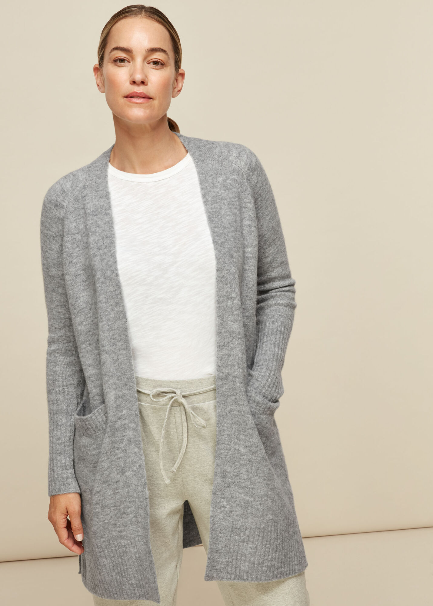 Grey Lilly Long Line Wool Cardigan | WHISTLES