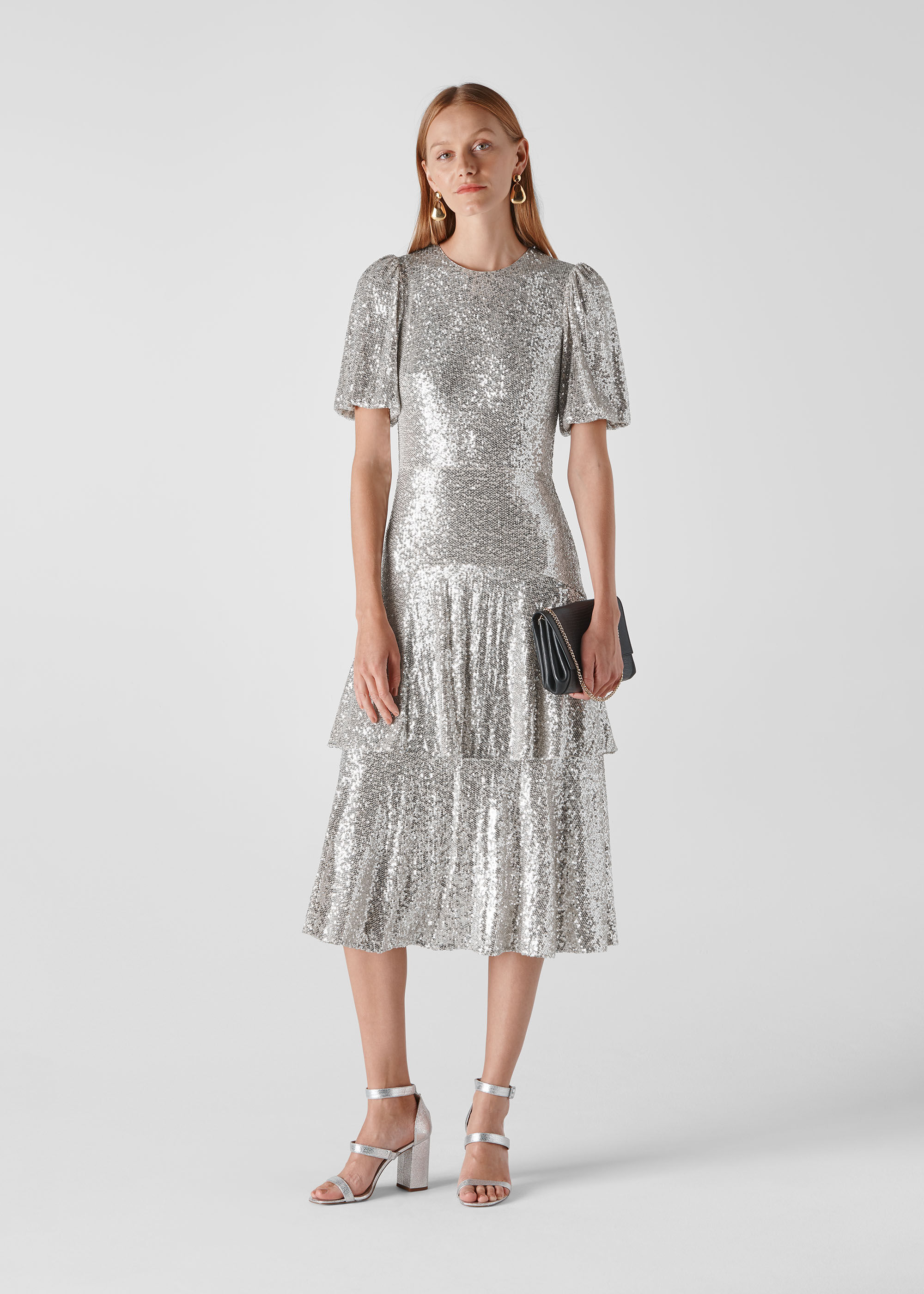 Silver Arabelle Sequin Midi Dress 
