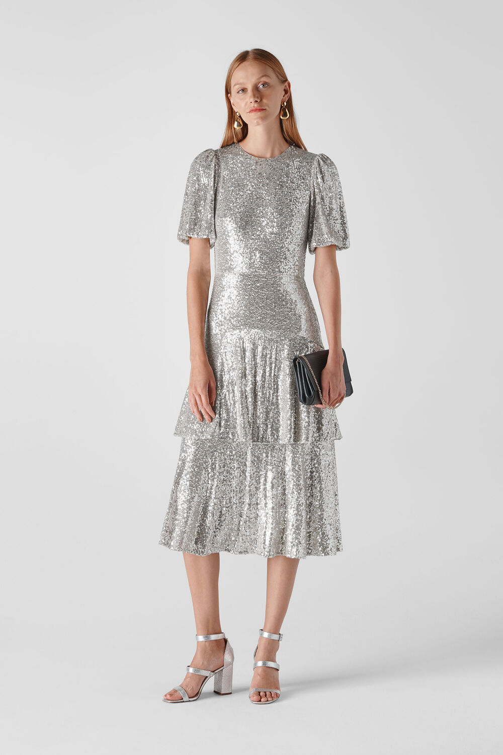 Arabelle Sequin Midi Dress Silver