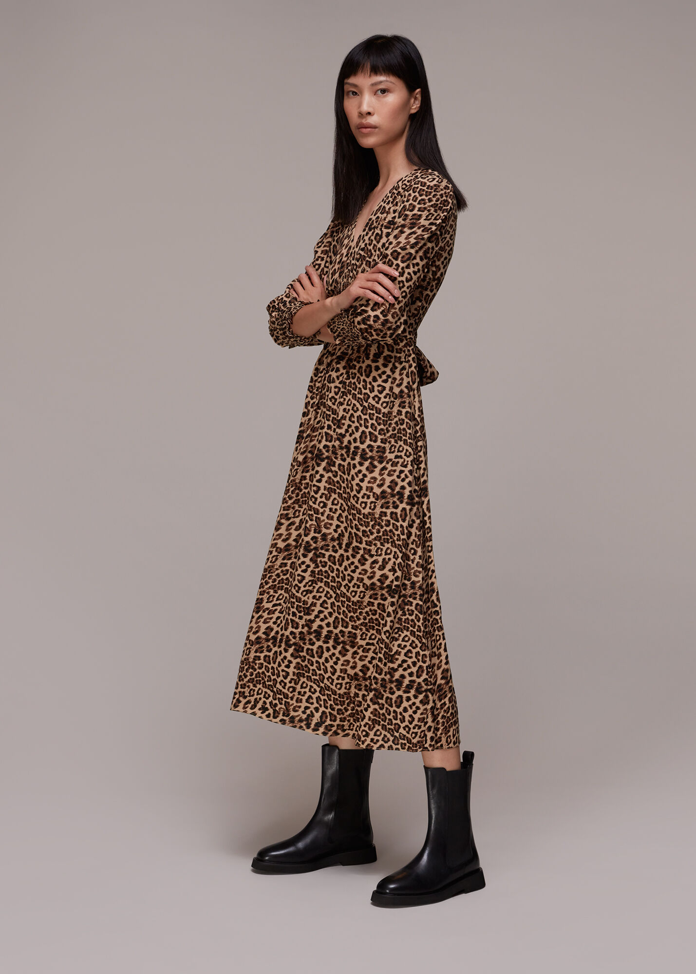 Leopard Print Jungle Cheetah Shirred Dress WHISTLES