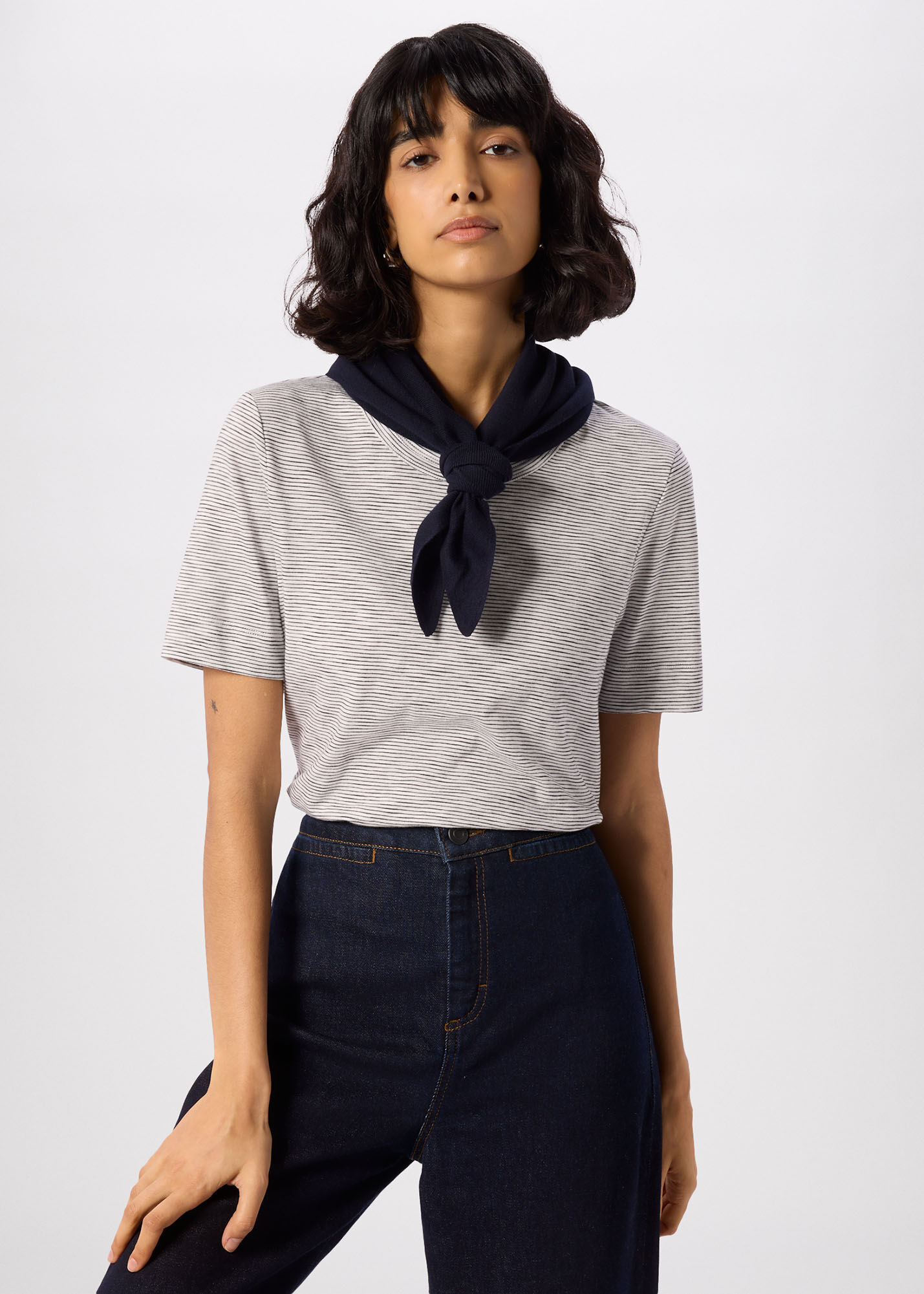 ワンピース Two-Tone Ribbon-Trim Tee Multicolour Rosa Double Trim Stripe Tshirt | WHISTLES | Whistles UK |